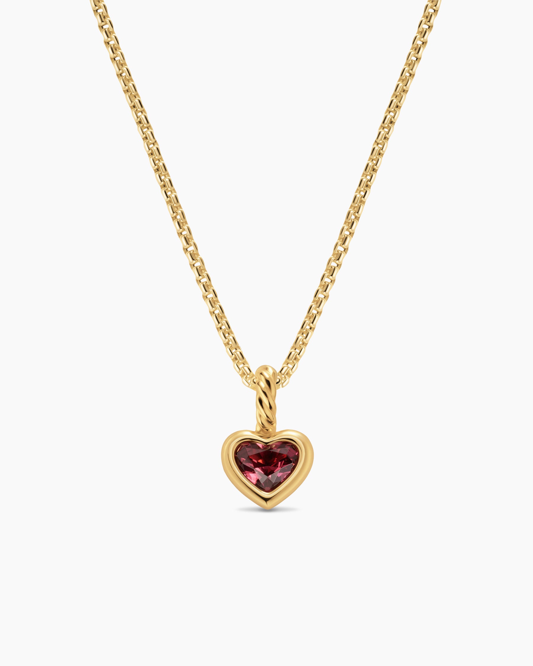 Mini Heart Amulet in 18K Yellow Gold with Rhodolite Garnet, 7.2mm