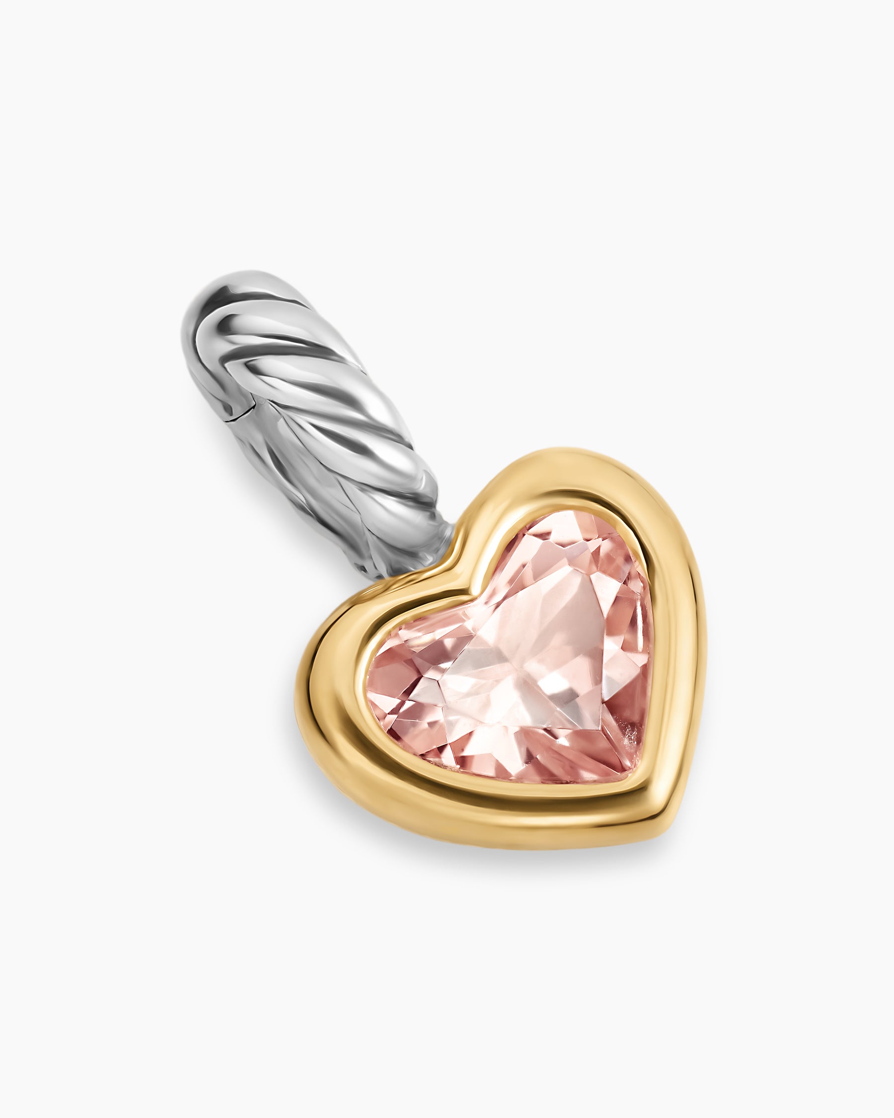 Mini Heart Amulet in Sterling Silver with 14K Yellow Gold and Morganite, 7.2mm - Image 3