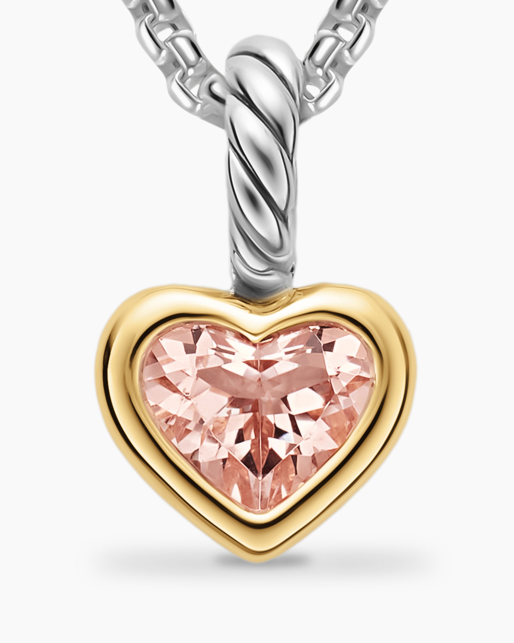 Mini Heart Amulet in Sterling Silver with 14K Yellow Gold and Morganite, 7.2mm - Image 5