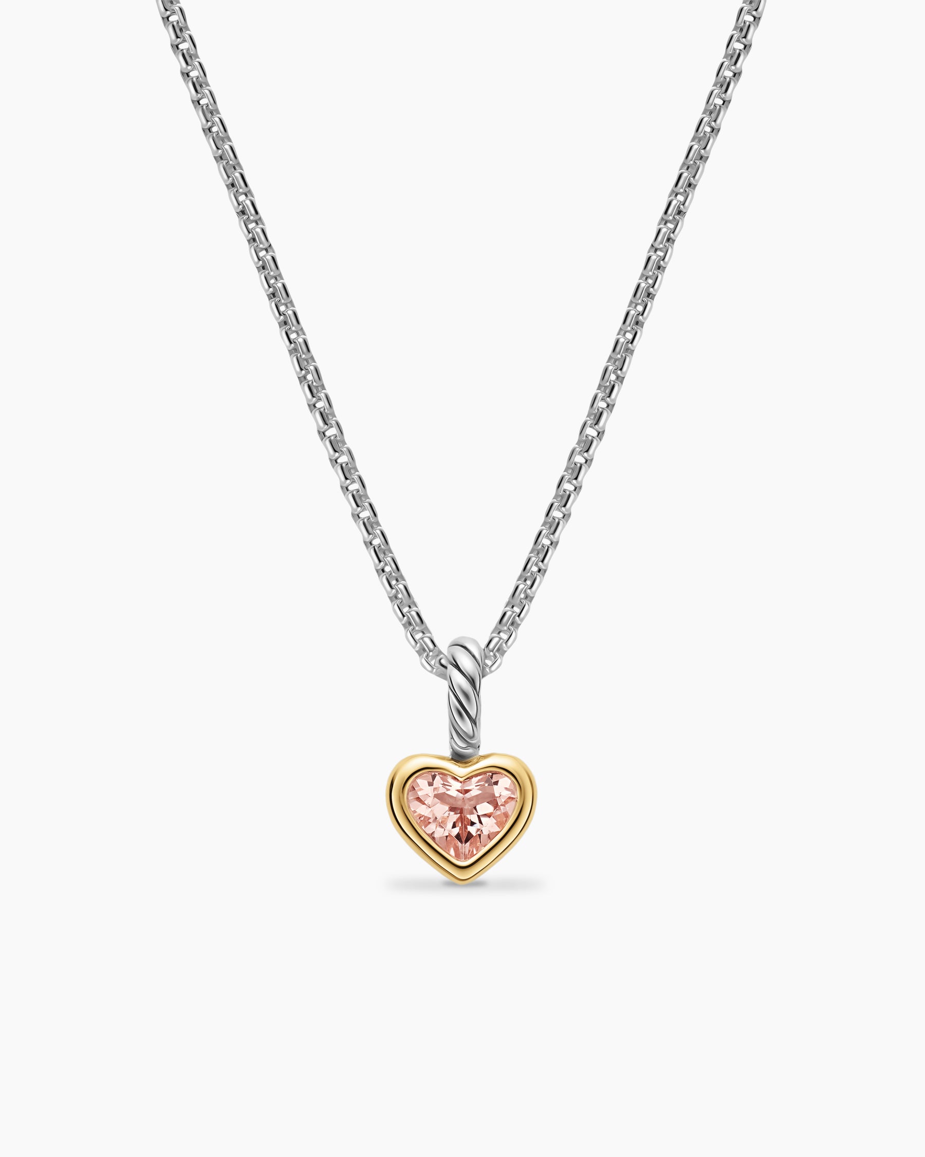 Mini Heart Amulet in Sterling Silver with 14K Yellow Gold and Morganite, 7.2mm