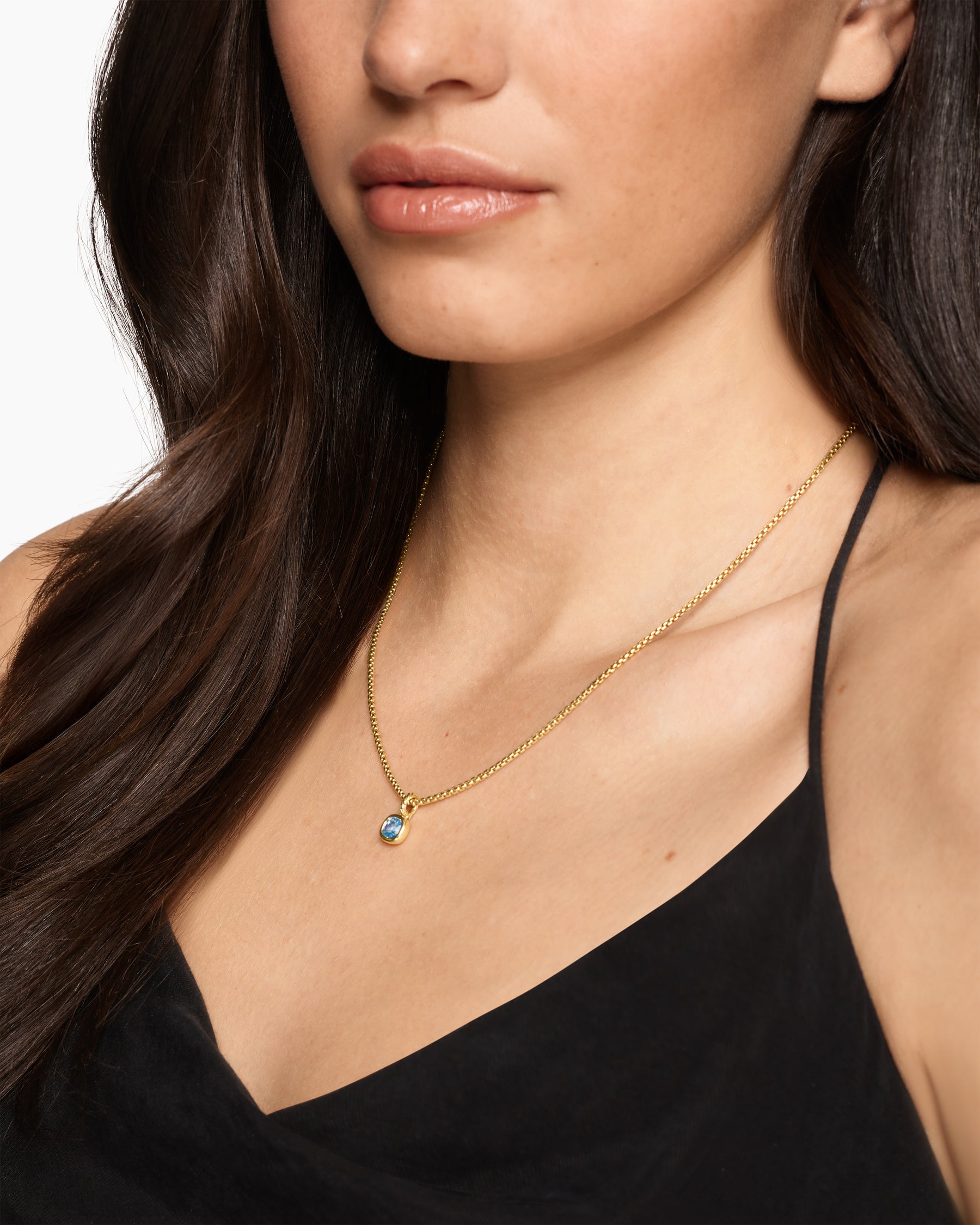 Alternative view of Mini Cushion Cut Amulet in 18K Yellow Gold with Sky Blue Topaz, 5.5mm