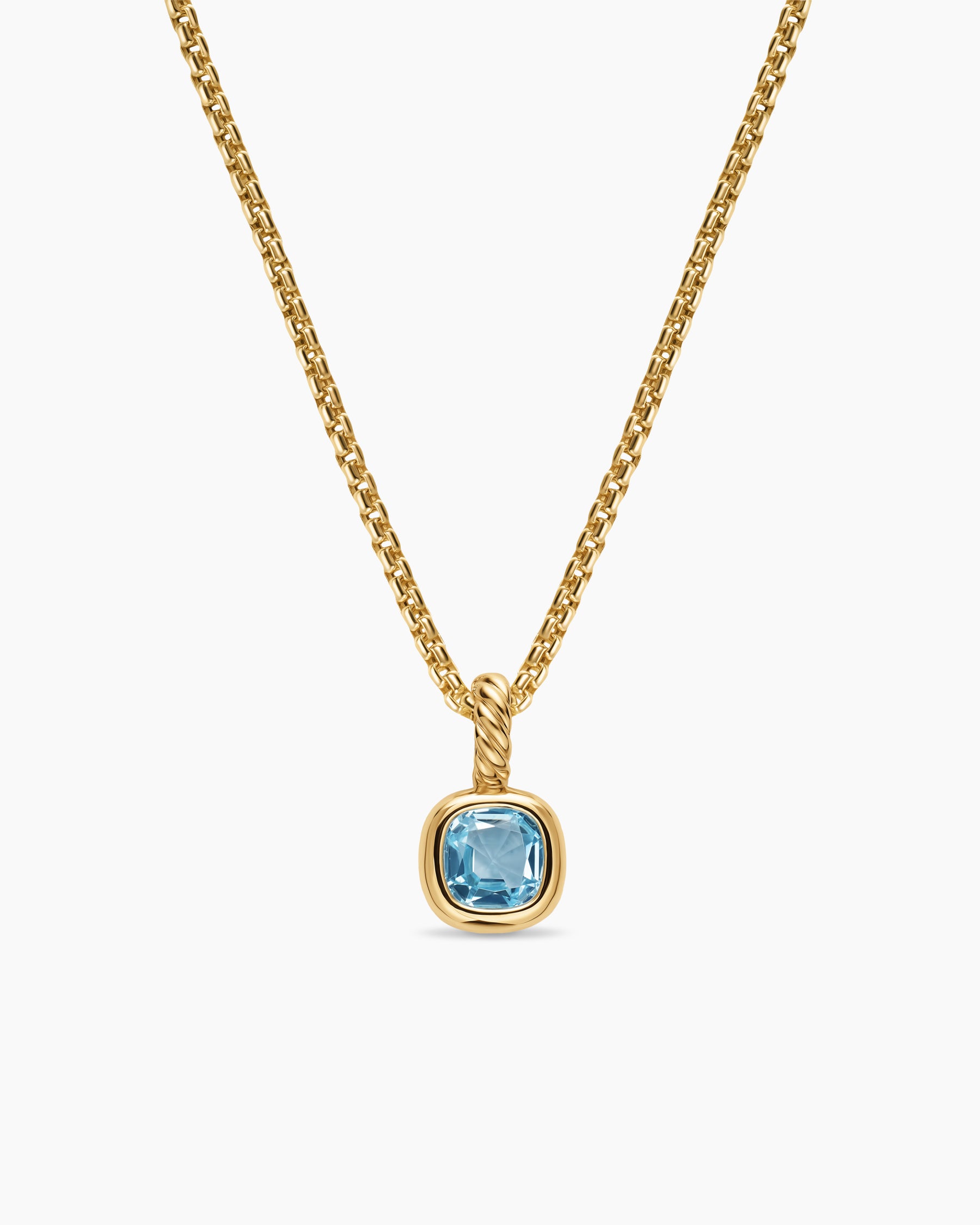 Mini Cushion Cut Amulet in 18K Yellow Gold with Sky Blue Topaz, 5.5mm
