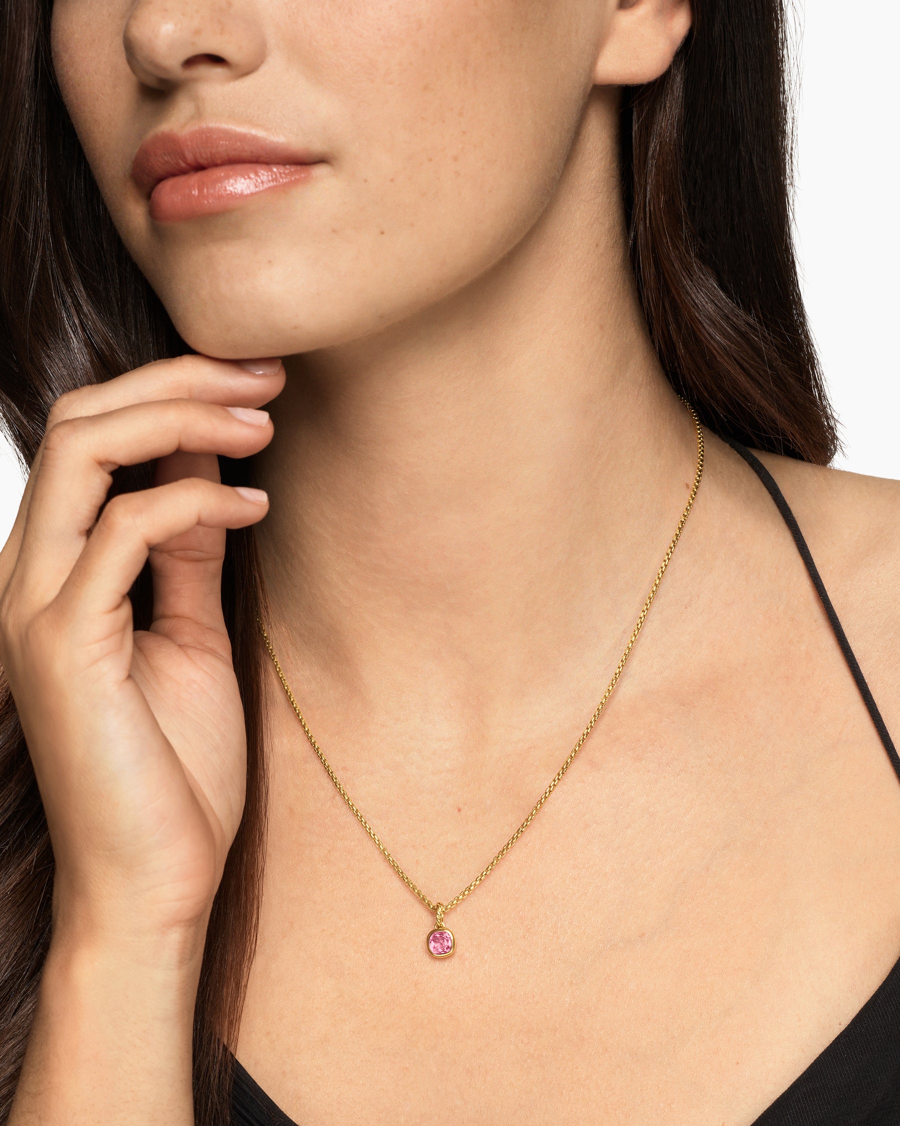 Alternative view of Mini Cushion Cut Amulet in 18K Yellow Gold with Pink Tourmaline, 5.5mm