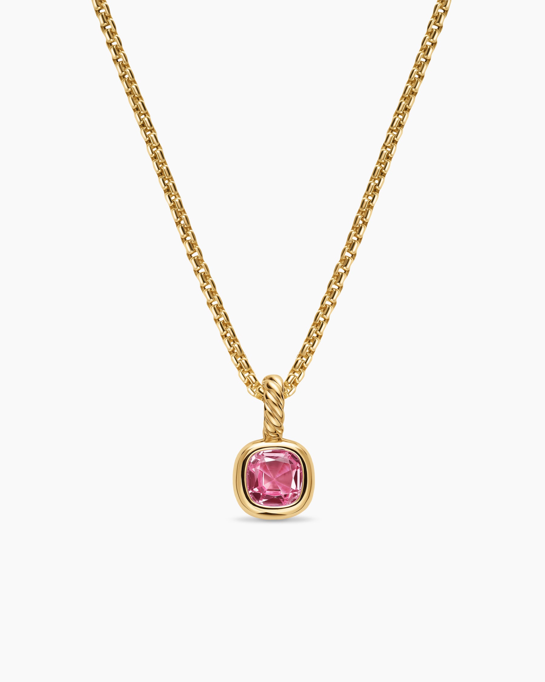 Mini Cushion Cut Amulet in 18K Yellow Gold with Pink Tourmaline, 5.5mm