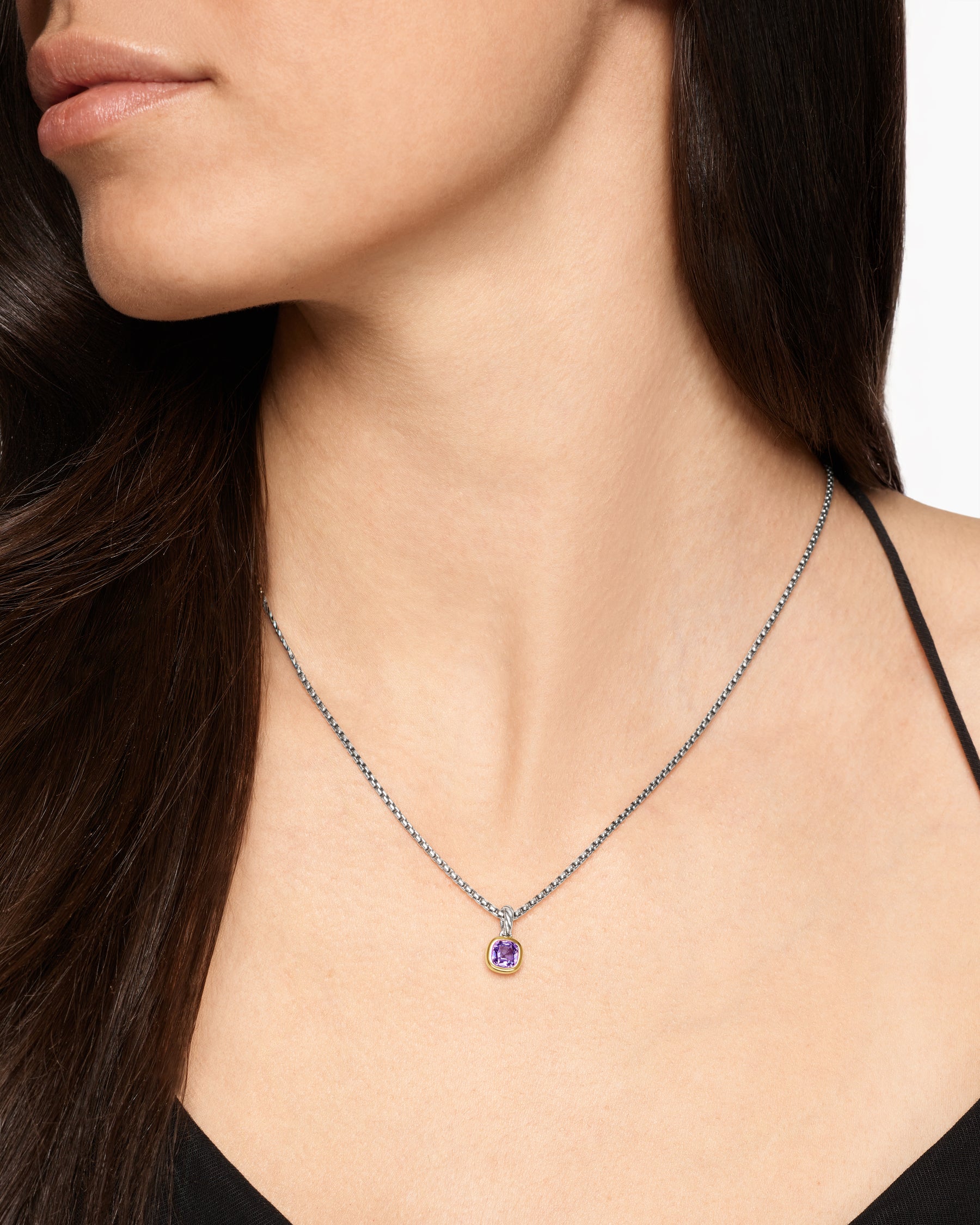 Alternative view of Mini Cushion Cut Amulet in Sterling Silver with 14K Yellow Gold and Amethyst, 5.5mm