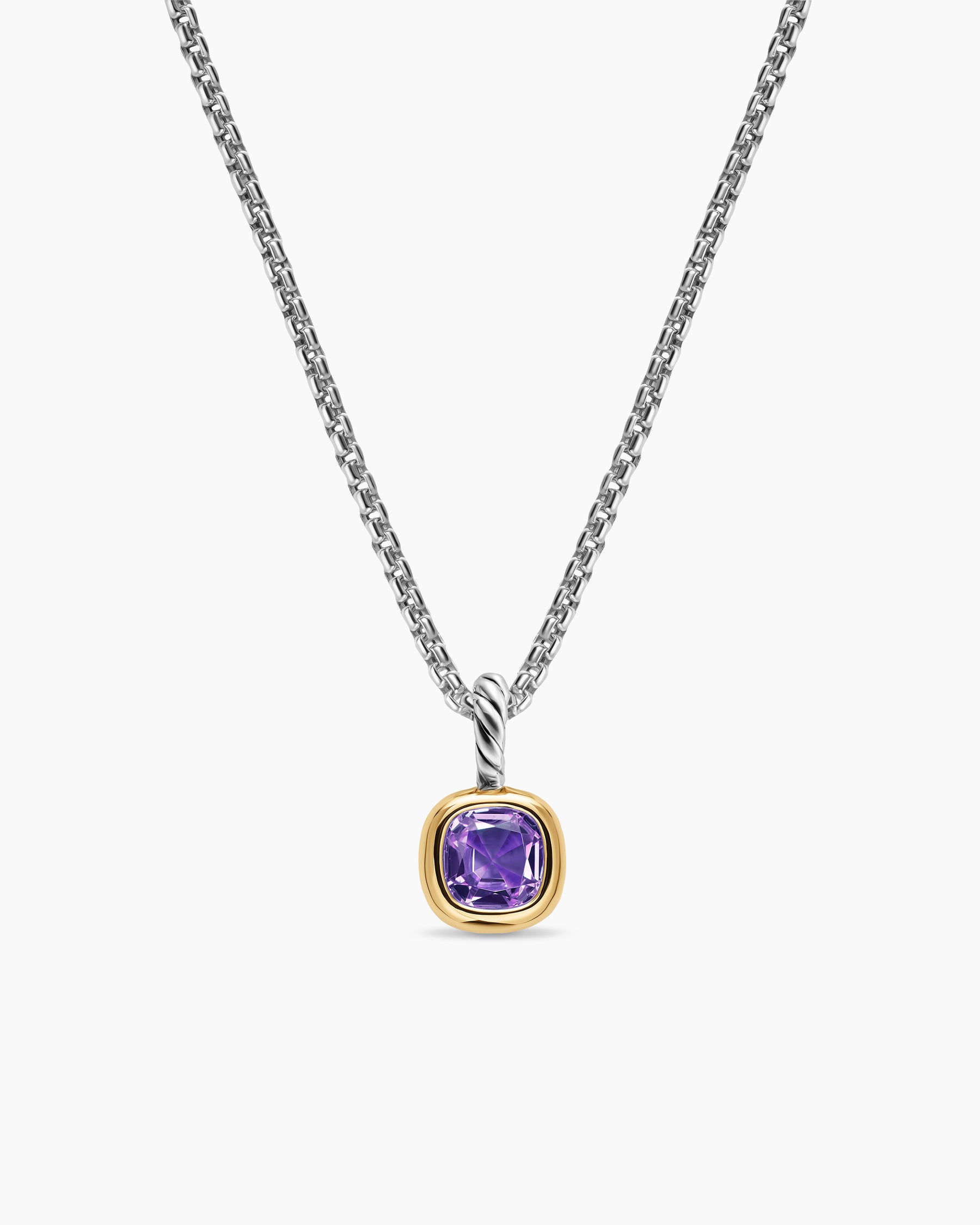 Mini Cushion Cut Amulet in Sterling Silver with 14K Yellow Gold and Amethyst, 5.5mm