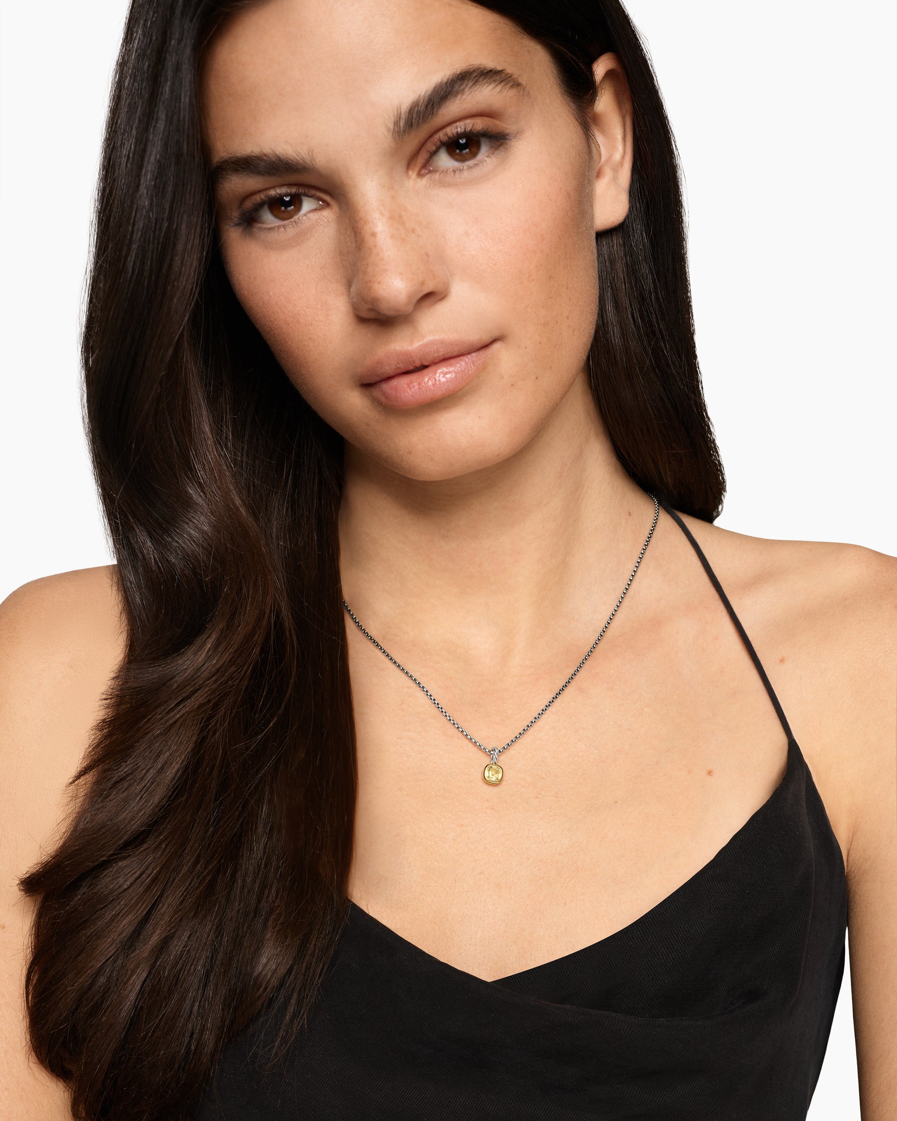 Alternative view of Mini Cushion Cut Amulet in Sterling Silver with 14K Yellow Gold and Champagne Citrine, 5.5mm