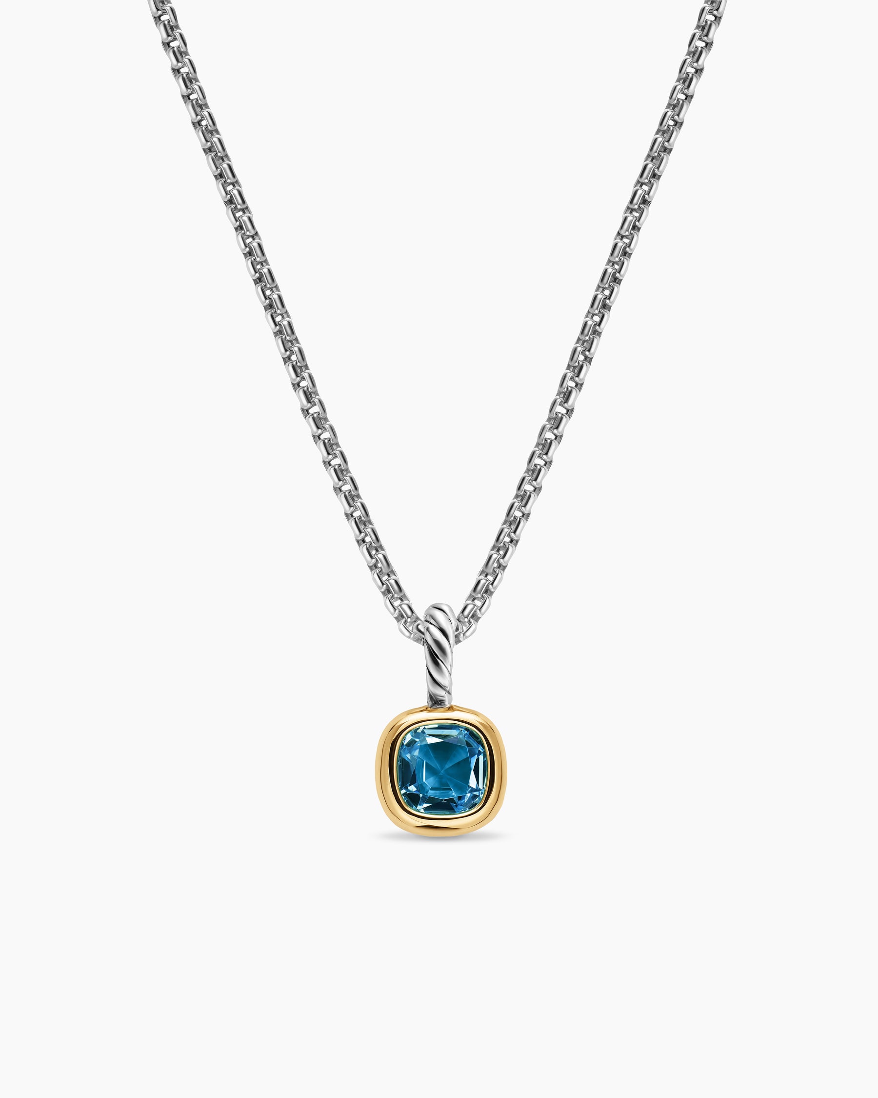 Mini Cushion Cut Amulet in Sterling Silver with 14K Yellow Gold and Hampton Blue Topaz, 5.5mm