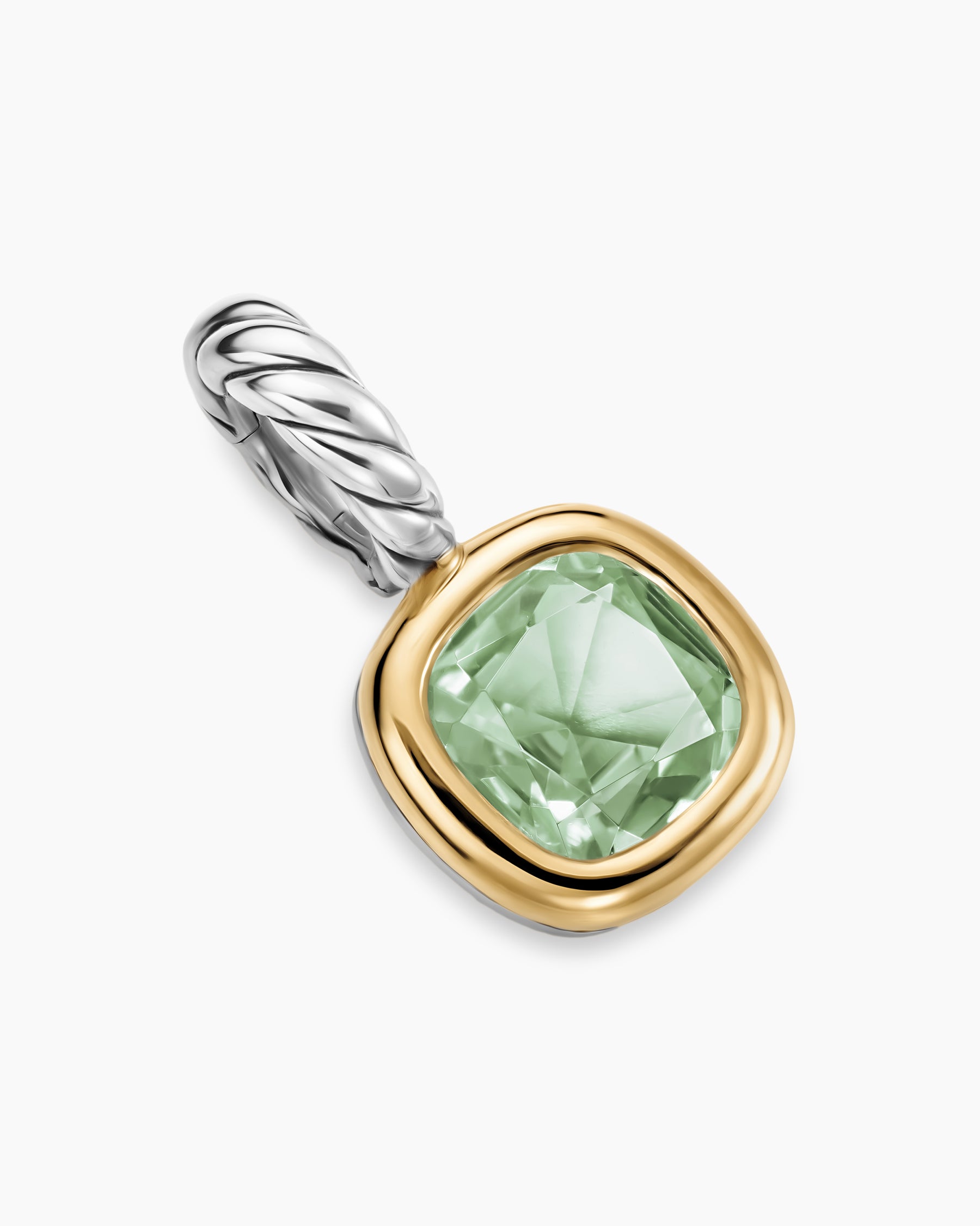 Mini Cushion Cut Amulet in Sterling Silver with 14K Yellow Gold and Prasiolite, 5.5mm - Image 3