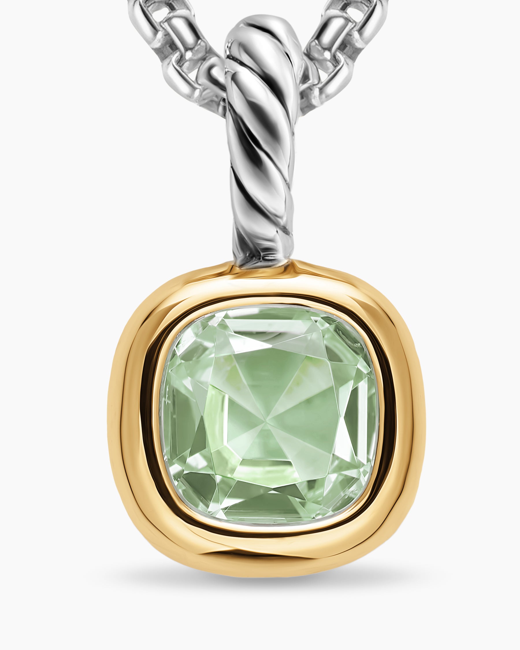 Mini Cushion Cut Amulet in Sterling Silver with 14K Yellow Gold and Prasiolite, 5.5mm - Image 5