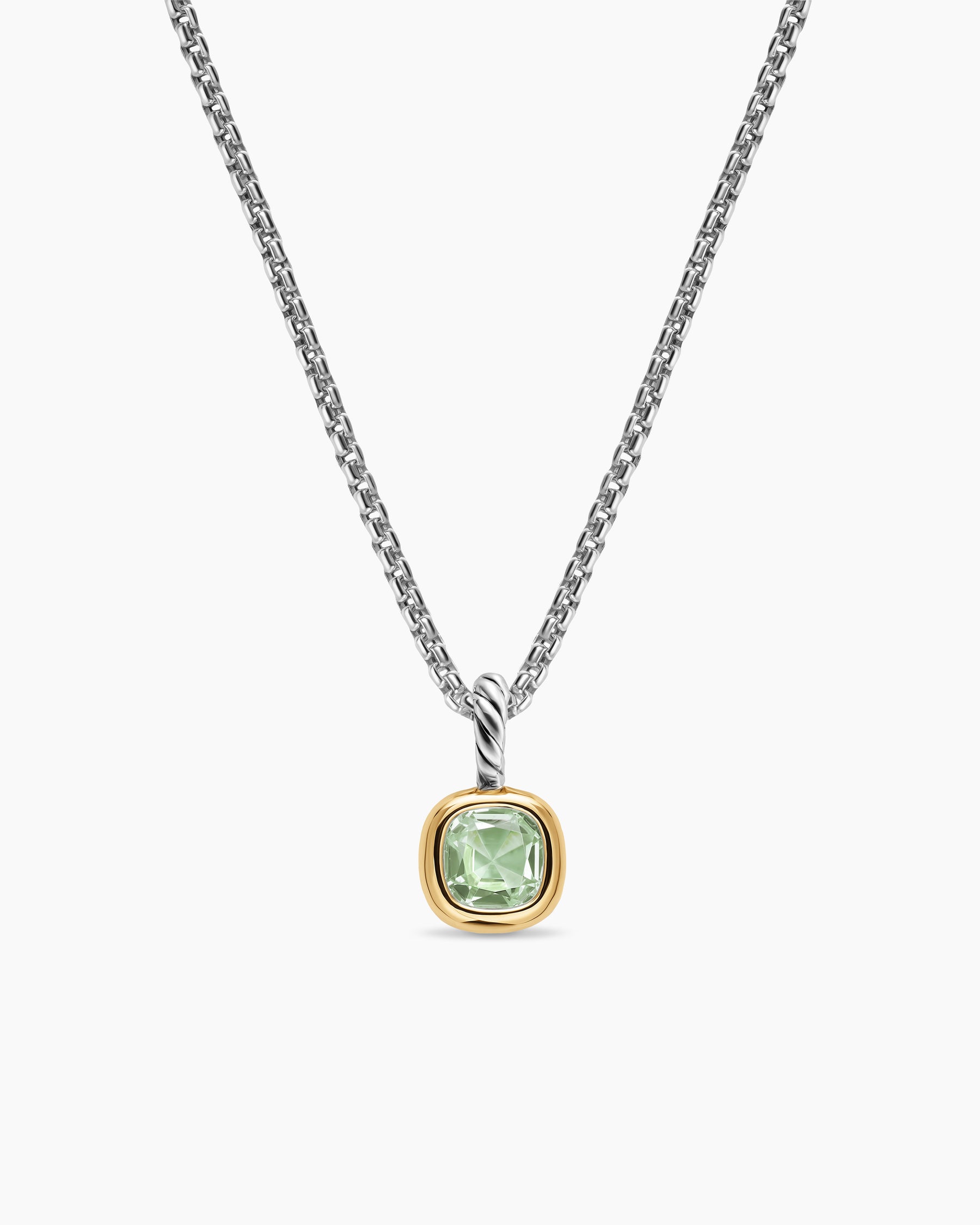 Mini Cushion Cut Amulet in Sterling Silver with 14K Yellow Gold and Prasiolite, 5.5mm