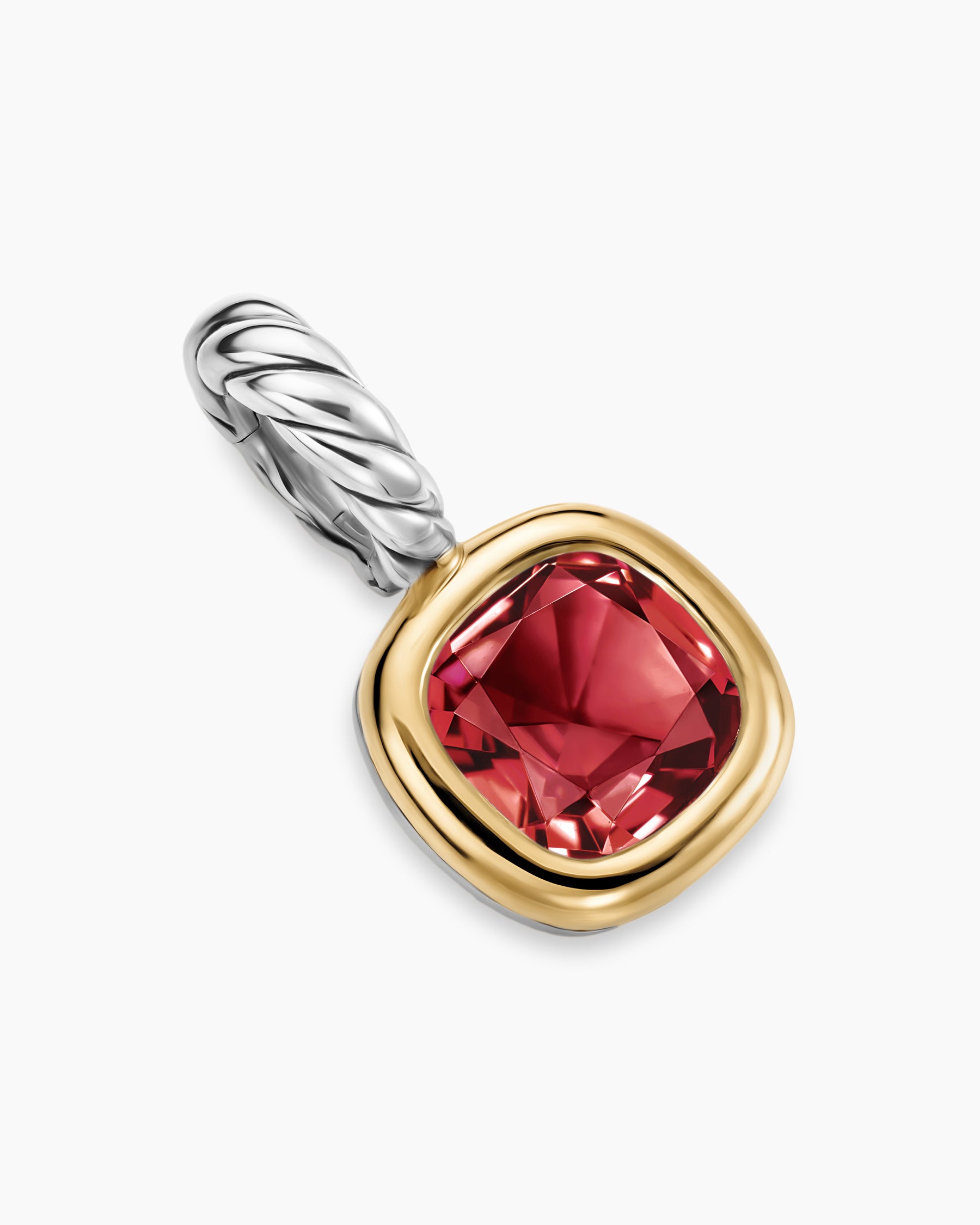 Mini Cushion Cut Amulet in Sterling Silver with 14K Yellow Gold and Rhodolite Garnet, 5.5mm - Image 3