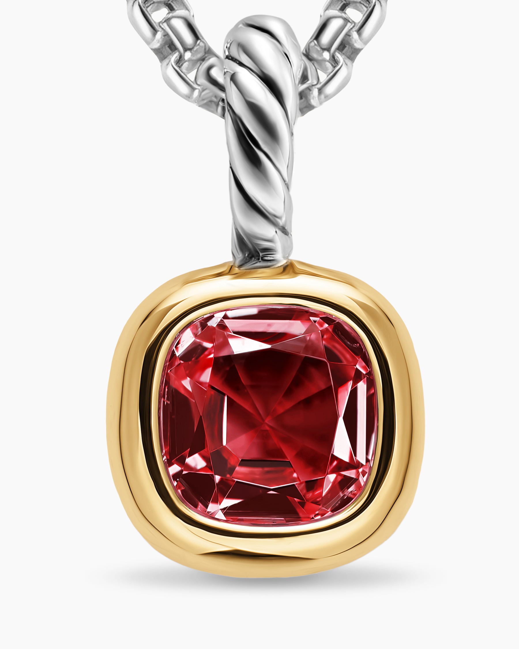 Mini Cushion Cut Amulet in Sterling Silver with 14K Yellow Gold and Rhodolite Garnet, 5.5mm - Image 5