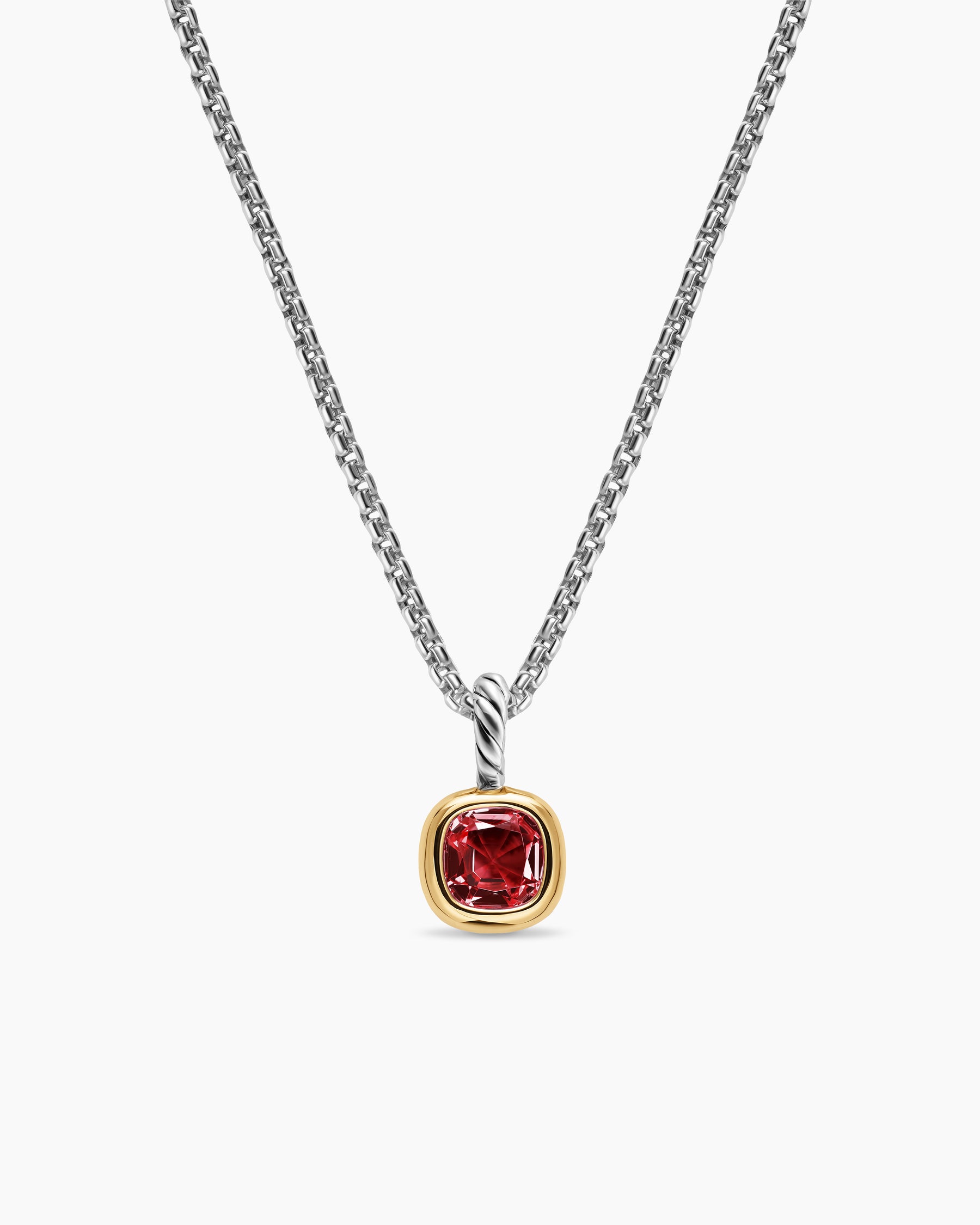 Mini Cushion Cut Amulet in Sterling Silver with 14K Yellow Gold and Rhodolite Garnet, 5.5mm