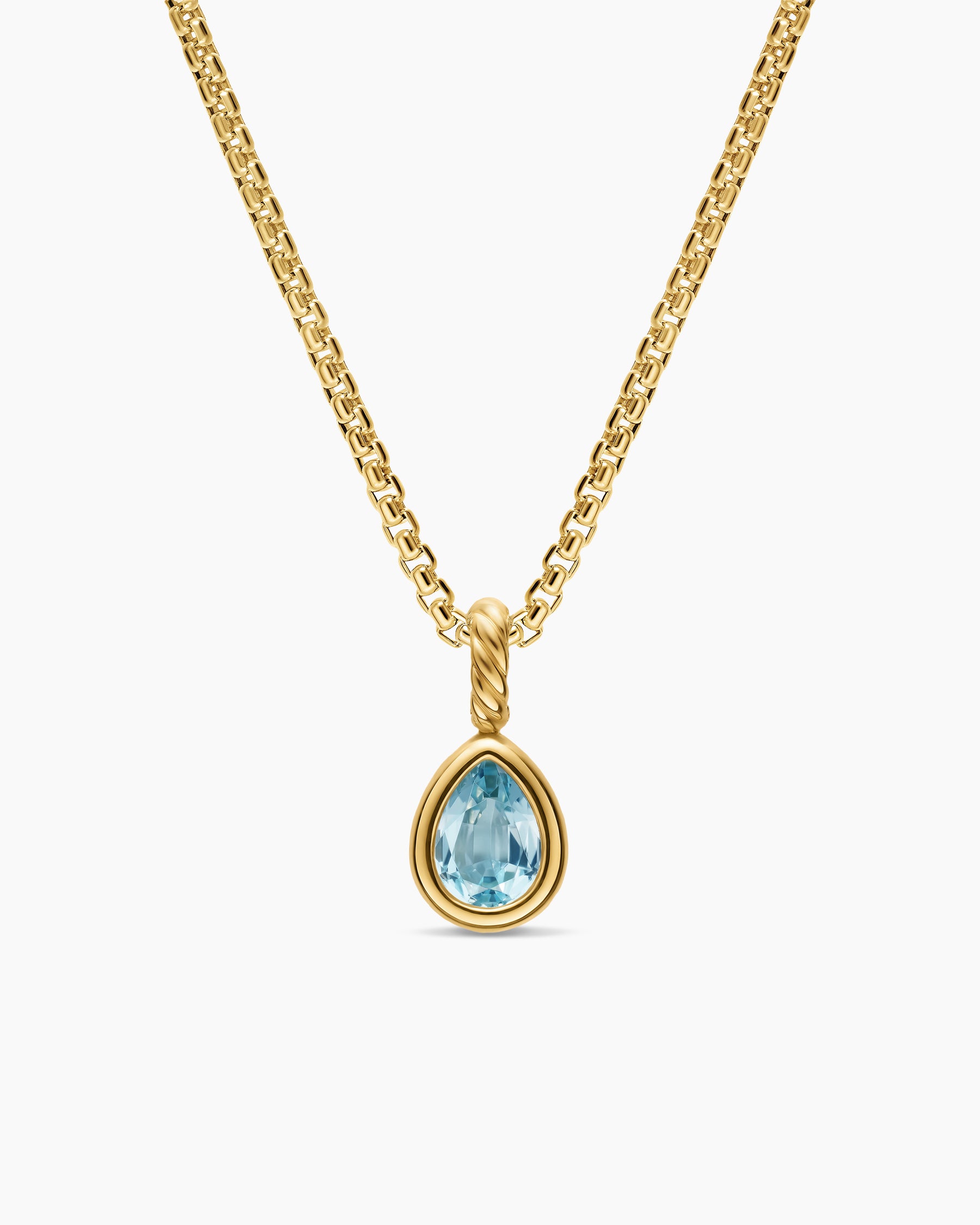 Mini Pear Cut Amulet in 18K Yellow Gold with Sky Blue Topaz, 11mm