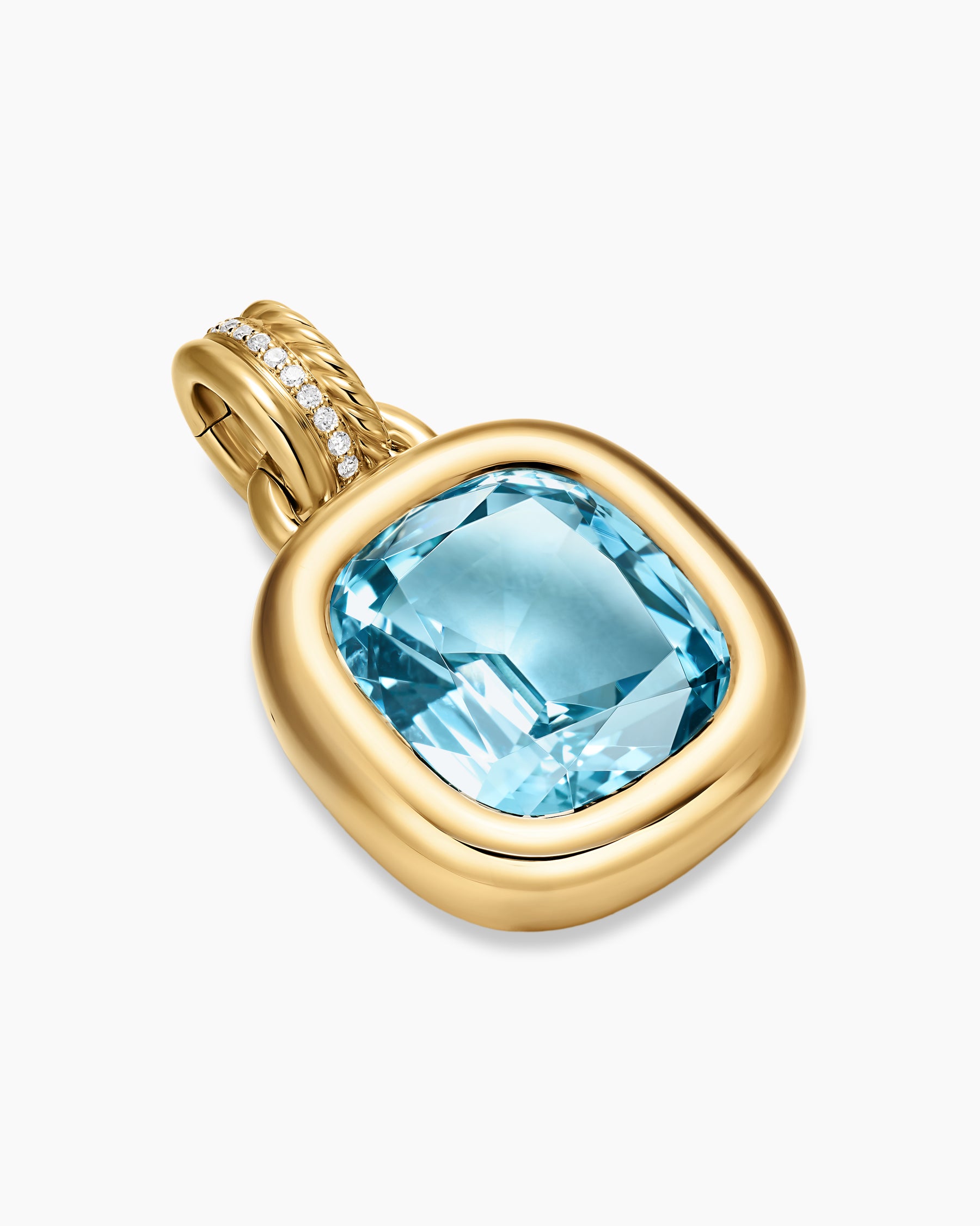 Alternative view of DY Mercer Color Amulet in 18K Yellow Gold with Sky Blue Topaz and Diamonds, 17mm