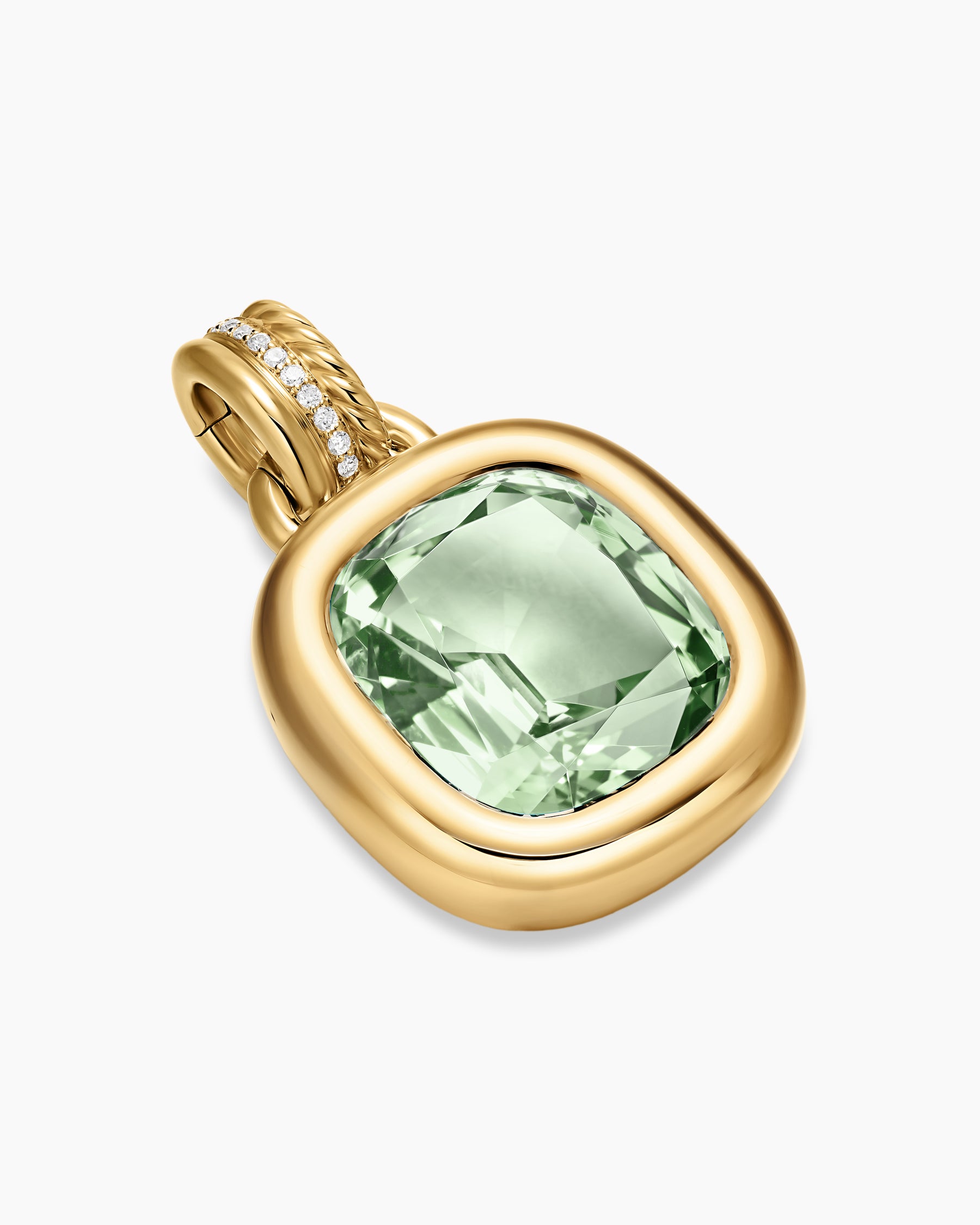 Alternative view of DY Mercer Color Amulet in 18K Yellow Gold with Prasiolite and Diamonds, 17mm