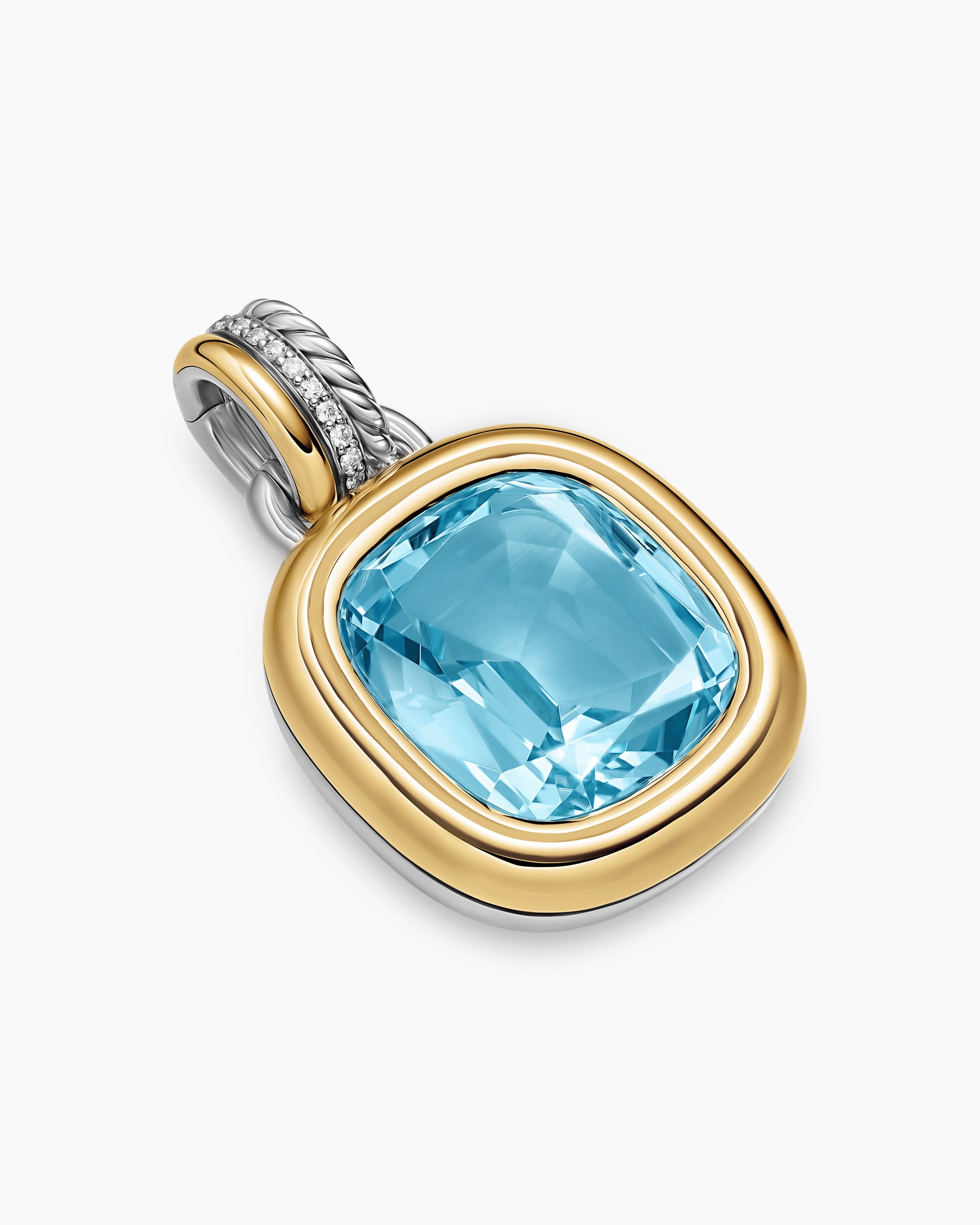 Alternative view of DY Mercer Color Amulet in Sterling Silver with 18K Yellow Gold, Sky Blue Topaz and Diamonds, 17mm
