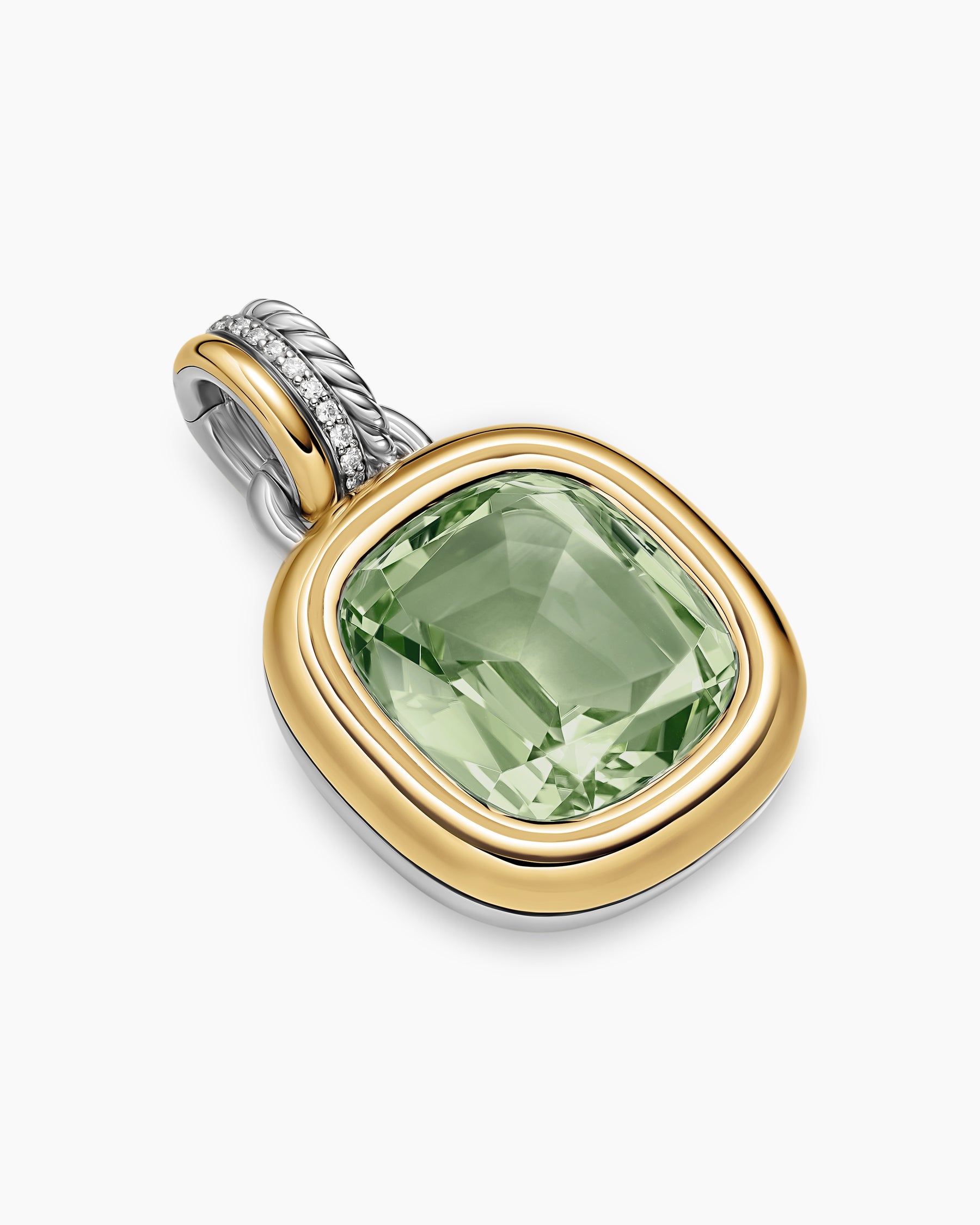 Alternative view of DY Mercer Color Amulet in Sterling Silver with 18K Yellow Gold, Prasiolite and Diamonds, 17mm