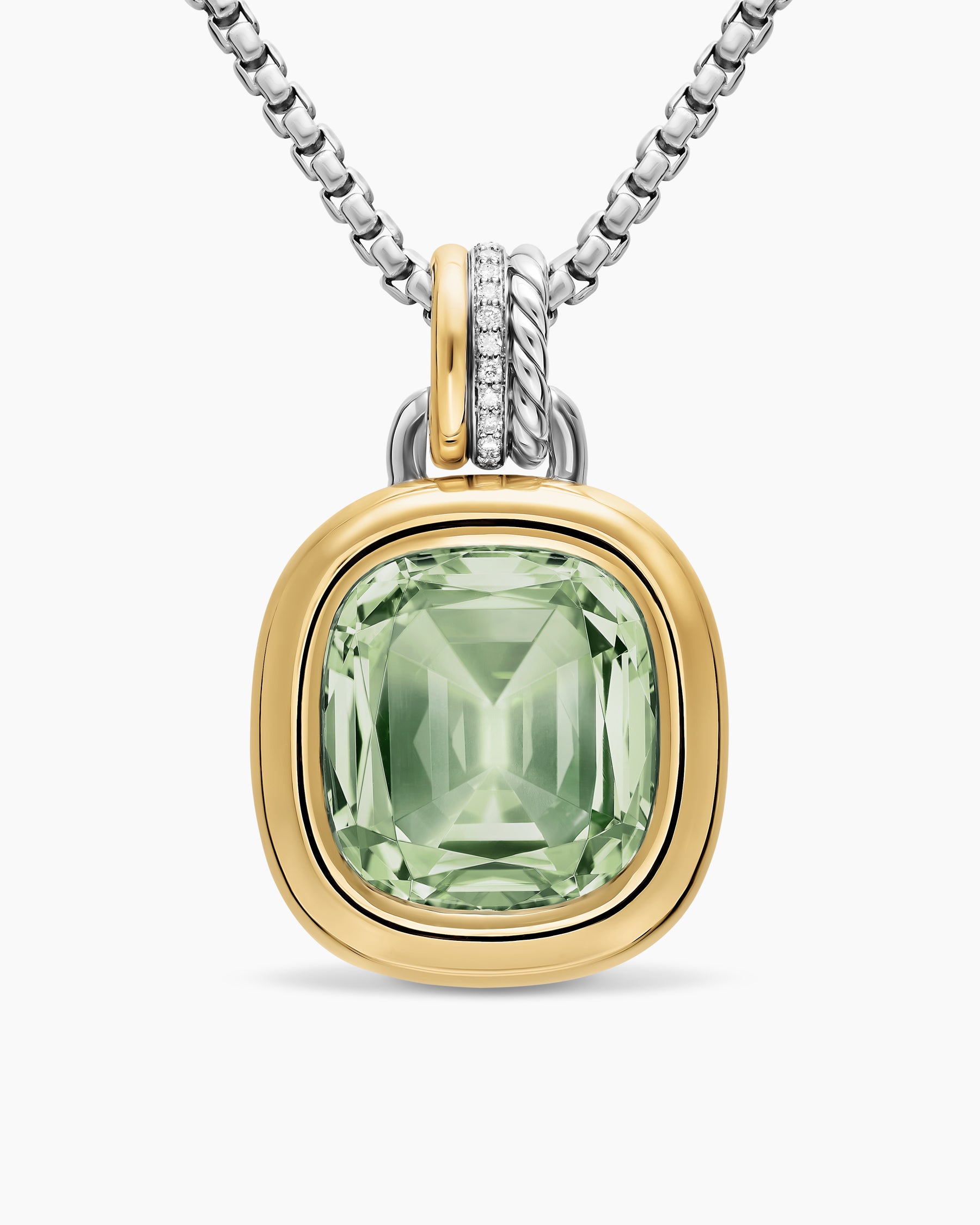 DY Mercer Color Amulet in Sterling Silver with 18K Yellow Gold, Prasiolite and Diamonds, 17mm
