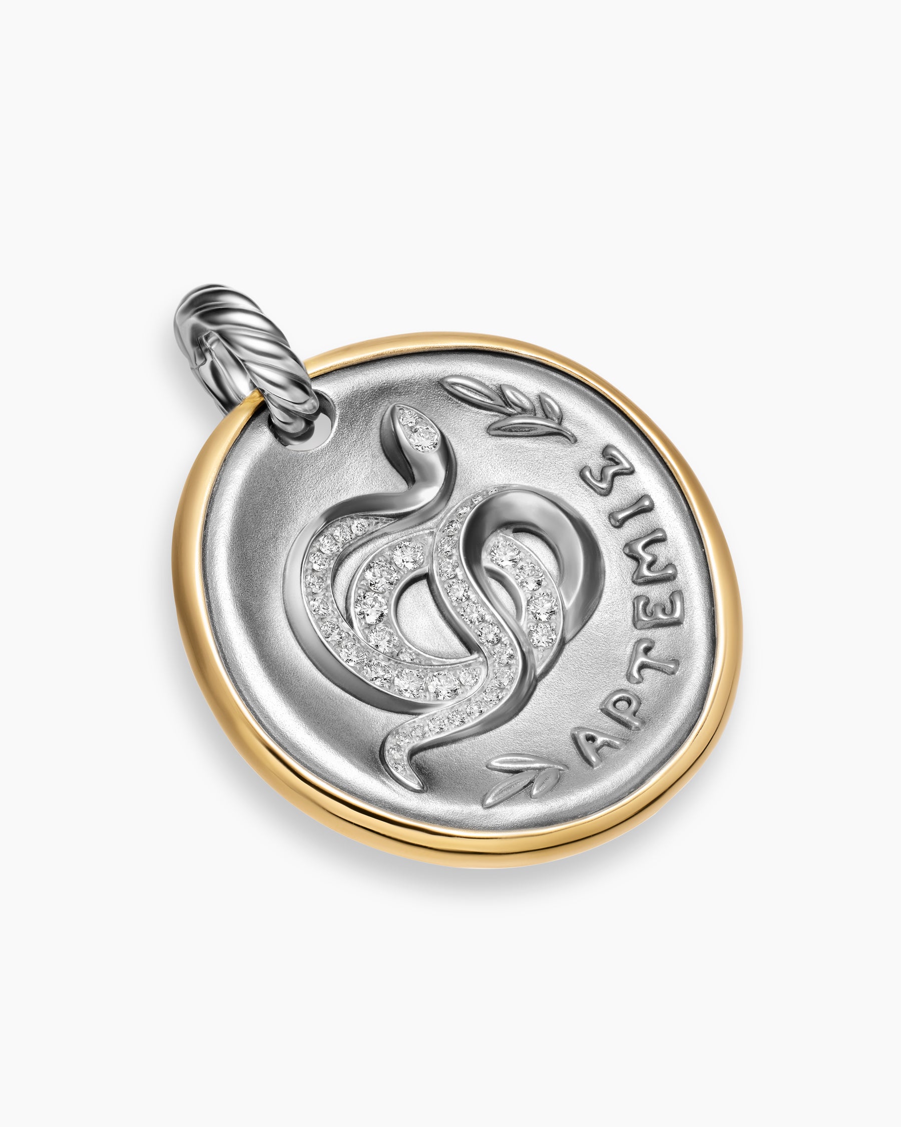 Alternative view of Artemis Medallion Amulet in Sterling Silver with 14K Yellow Gold and Diamonds, 29.5mm
