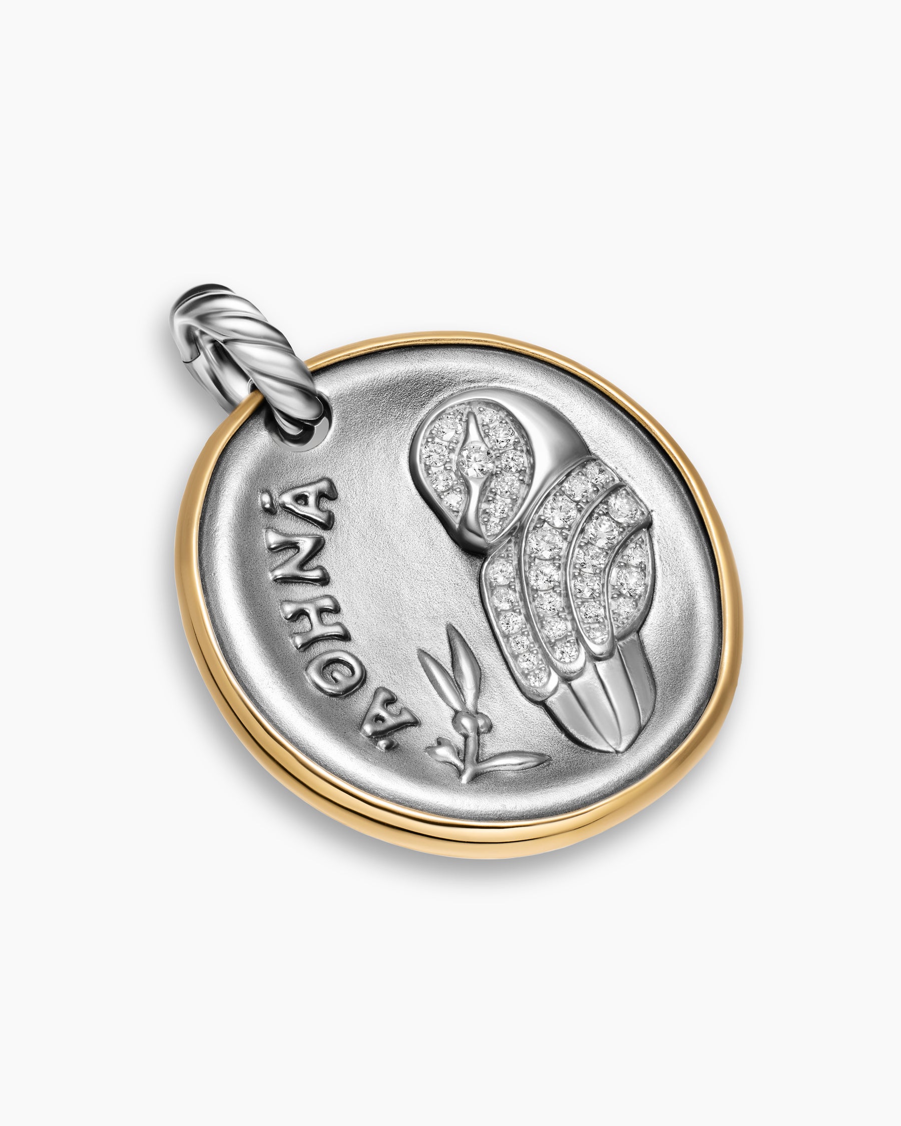 Alternative view of Athena Medallion Amulet in Sterling Silver with 14K Yellow Gold and Diamonds, 29.5mm