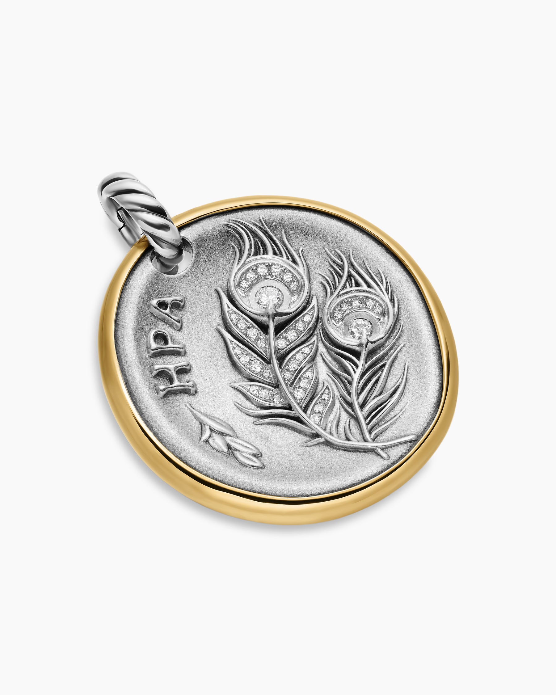 Alternative view of Hera Medallion Amulet in Sterling Silver with 14K Yellow Gold and Diamonds, 29.5mm
