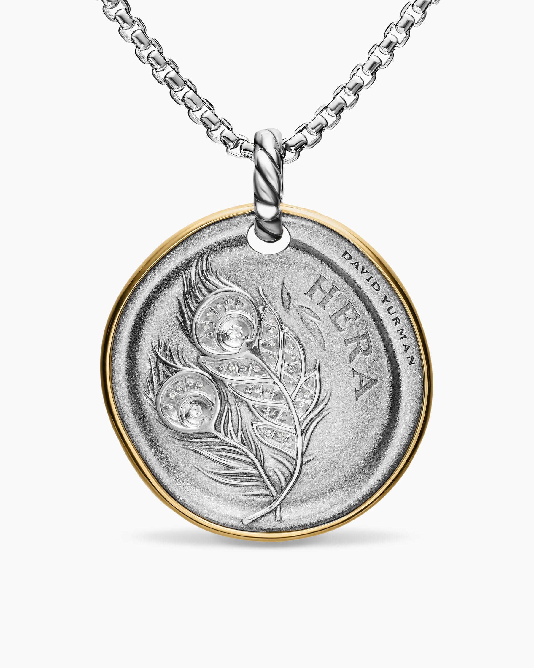 Hera Medallion Amulet in Sterling Silver with 14K Yellow Gold and Diamonds, 29.5mm - Image 3