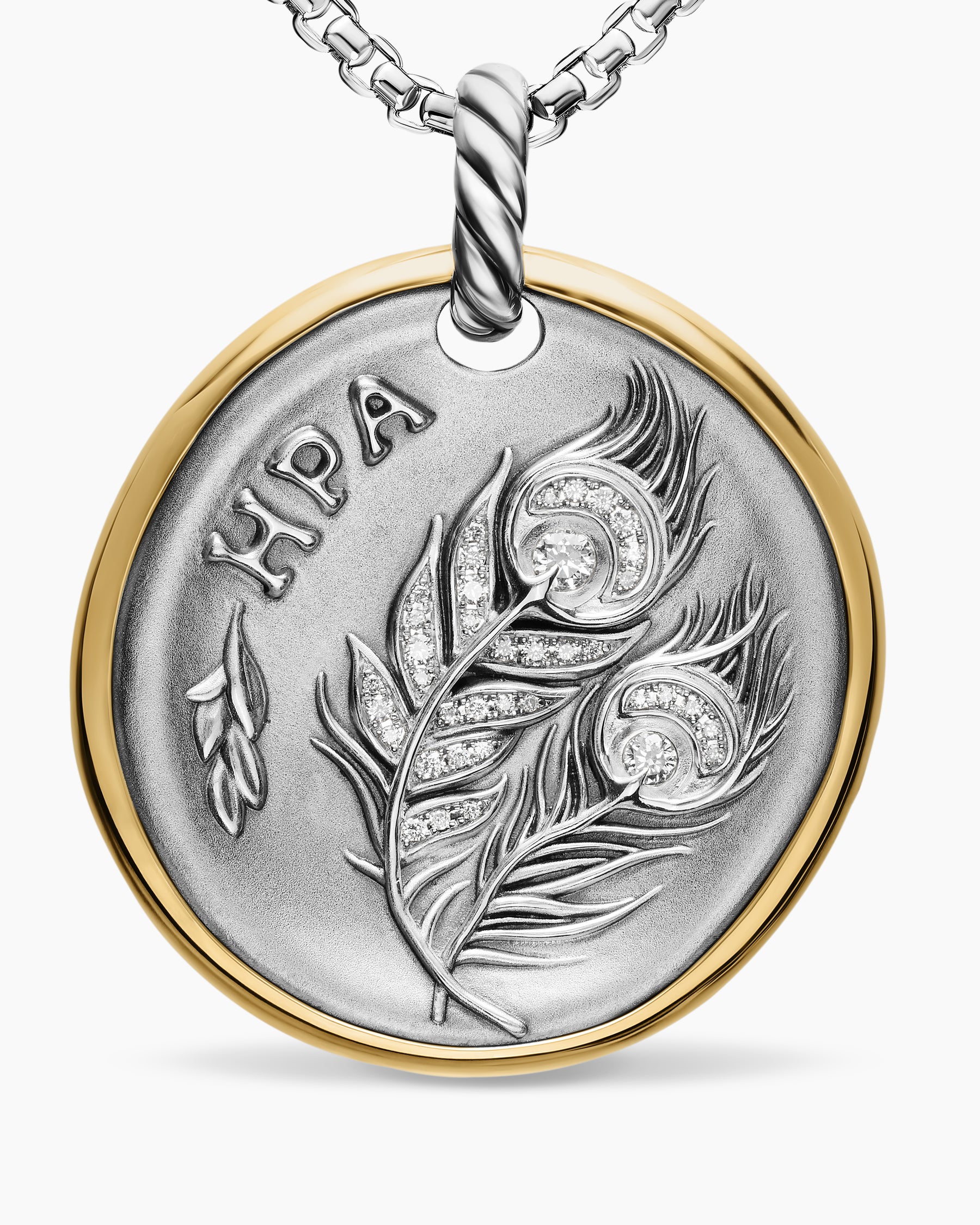 Hera Medallion Amulet in Sterling Silver with 14K Yellow Gold and Diamonds, 29.5mm - Image 4