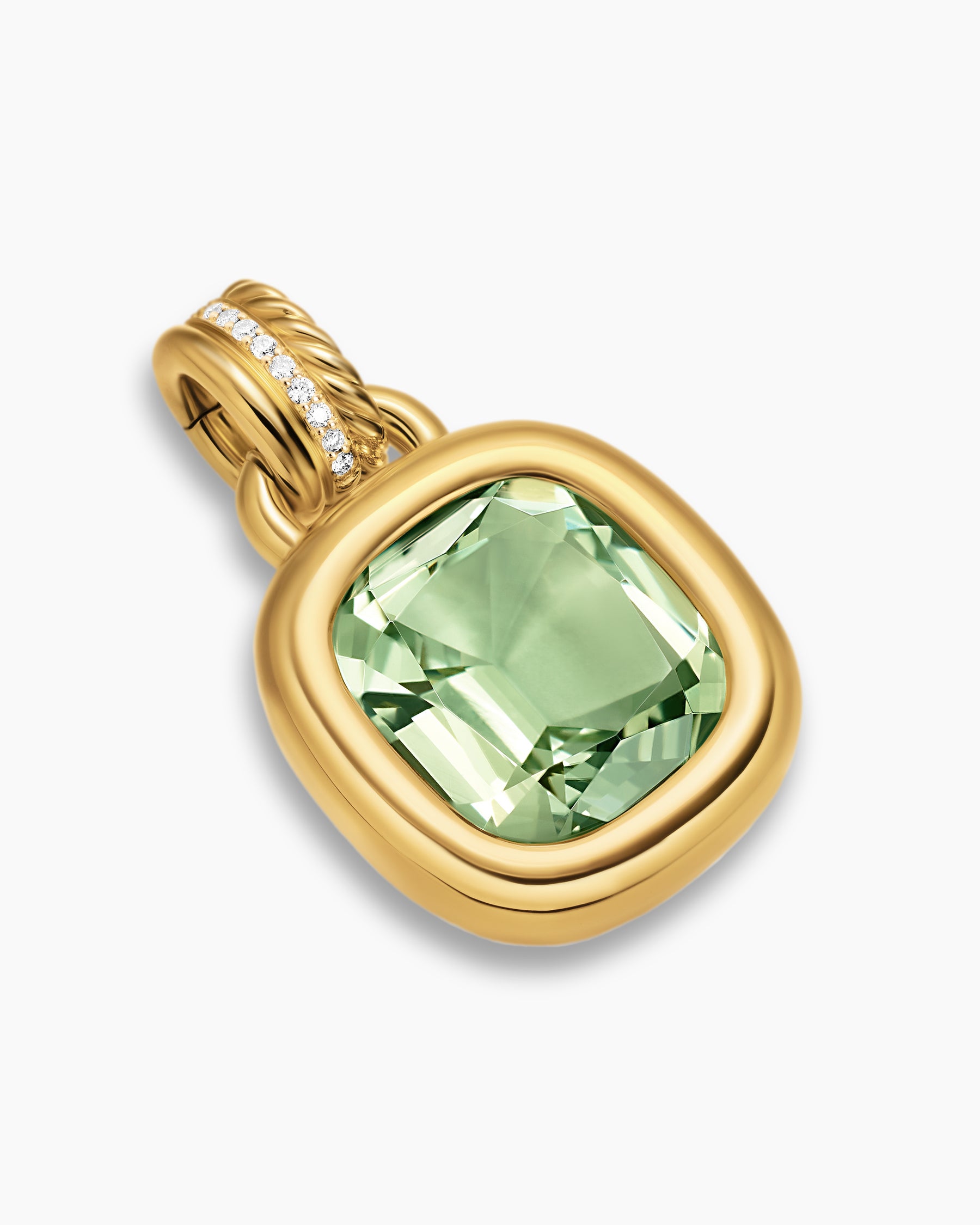 Alternative view of DY Mercer Color Amulet in 18K Yellow Gold with Prasiolite and Diamonds, 13mm