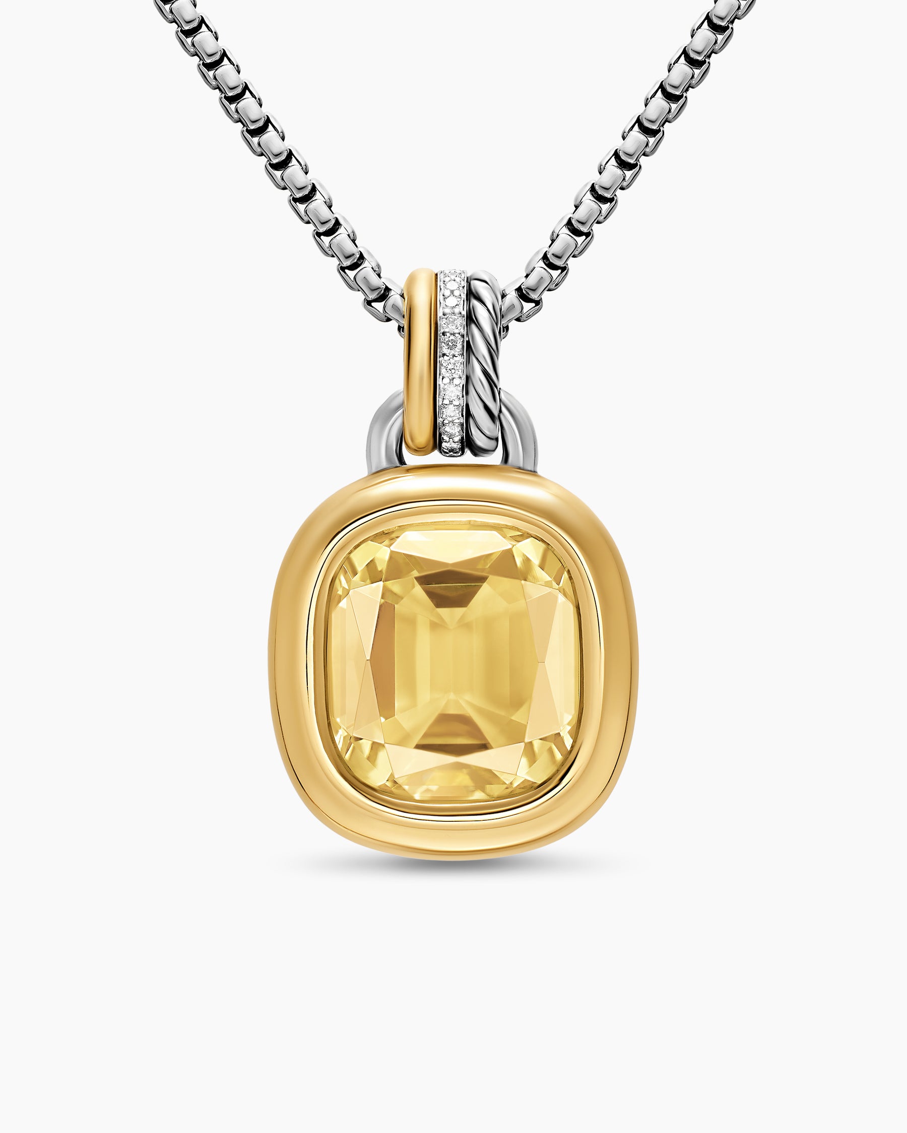 DY Mercer Color Amulet in Sterling Silver with 18K Yellow Gold, Champagne Citrine and Diamonds, 13mm