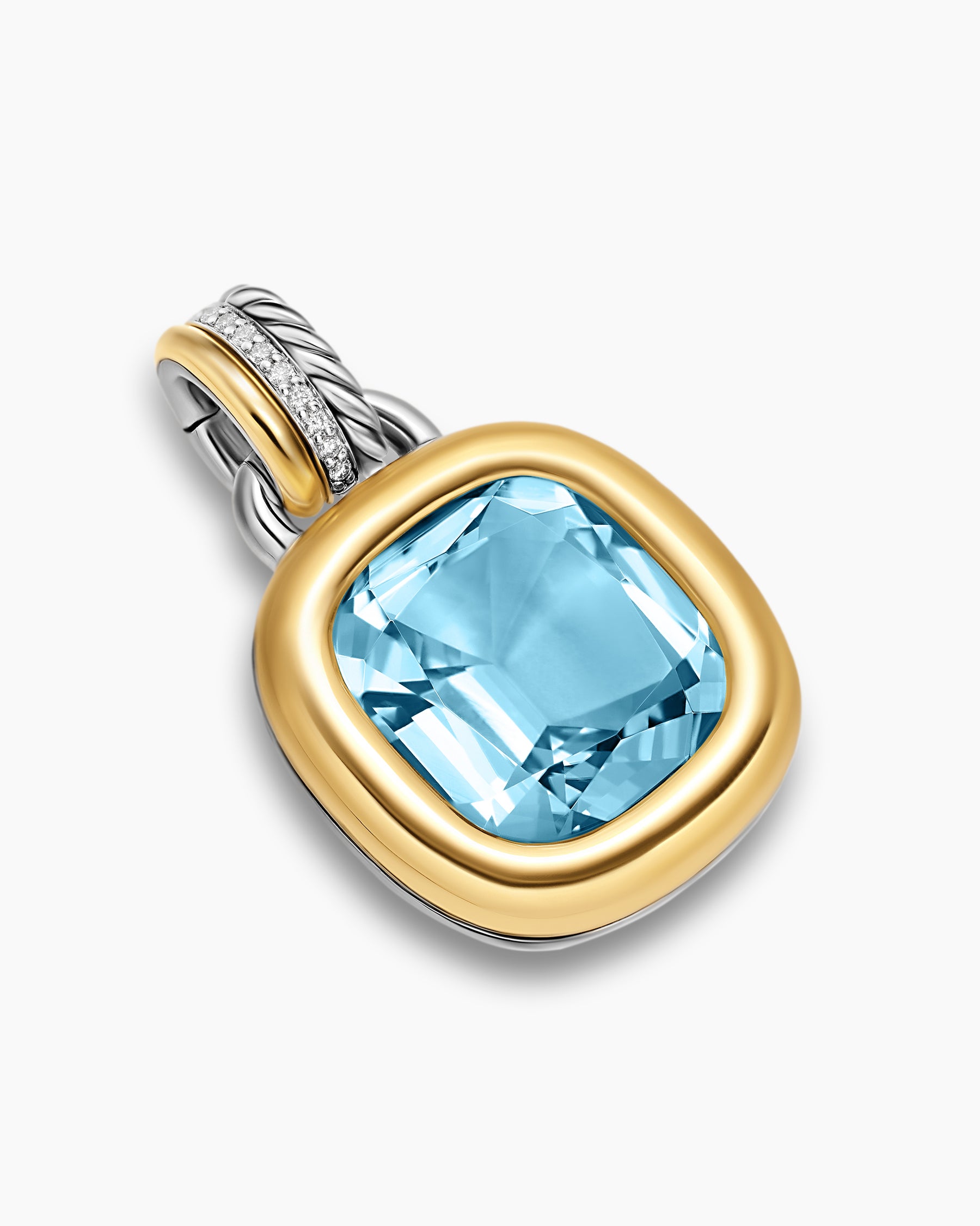 Alternative view of DY Mercer Color Amulet in Sterling Silver with 18K Yellow Gold, Sky Blue Topaz and Diamonds, 13mm