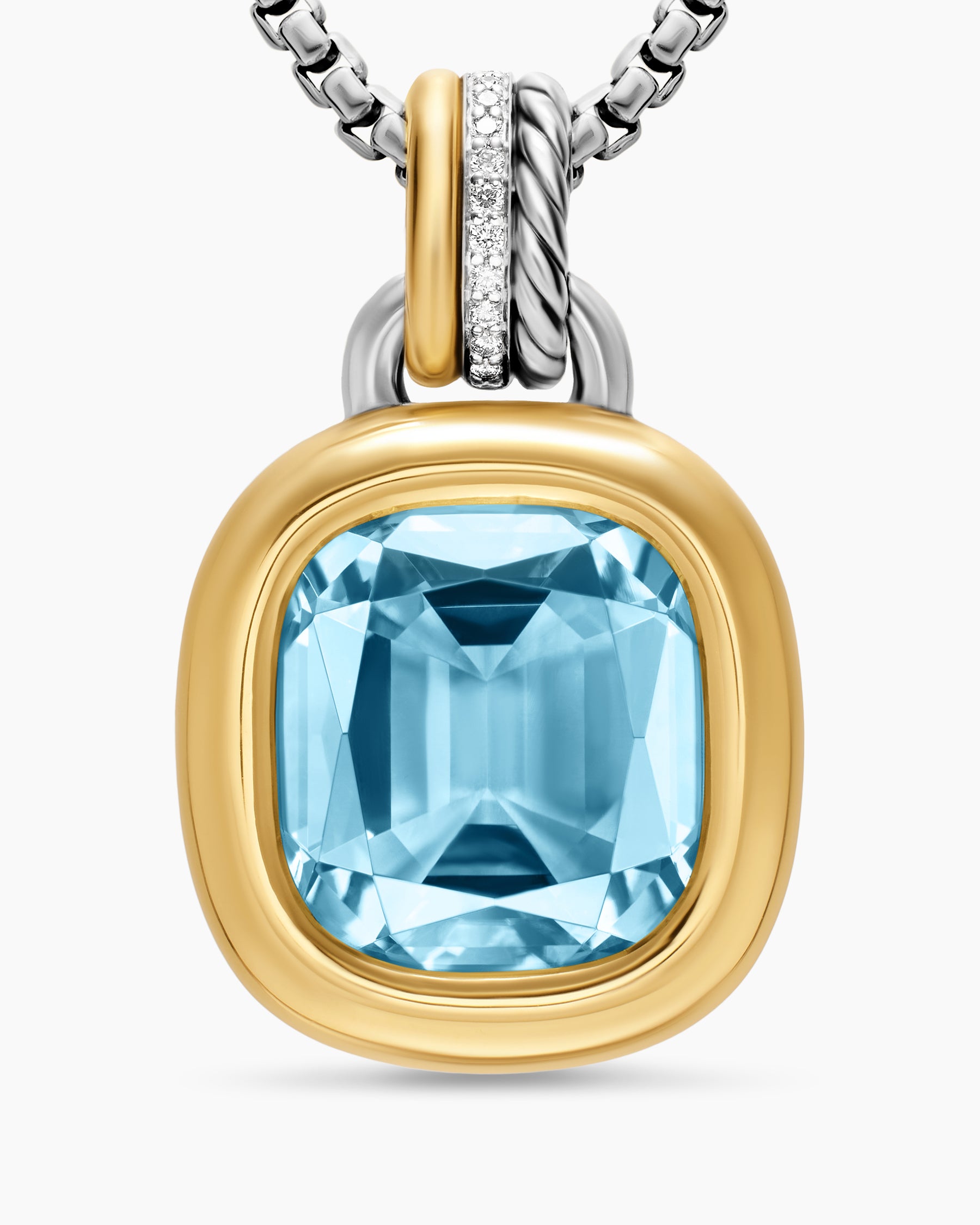 DY Mercer Color Amulet in Sterling Silver with 18K Yellow Gold, Sky Blue Topaz and Diamonds, 13mm - Image 4