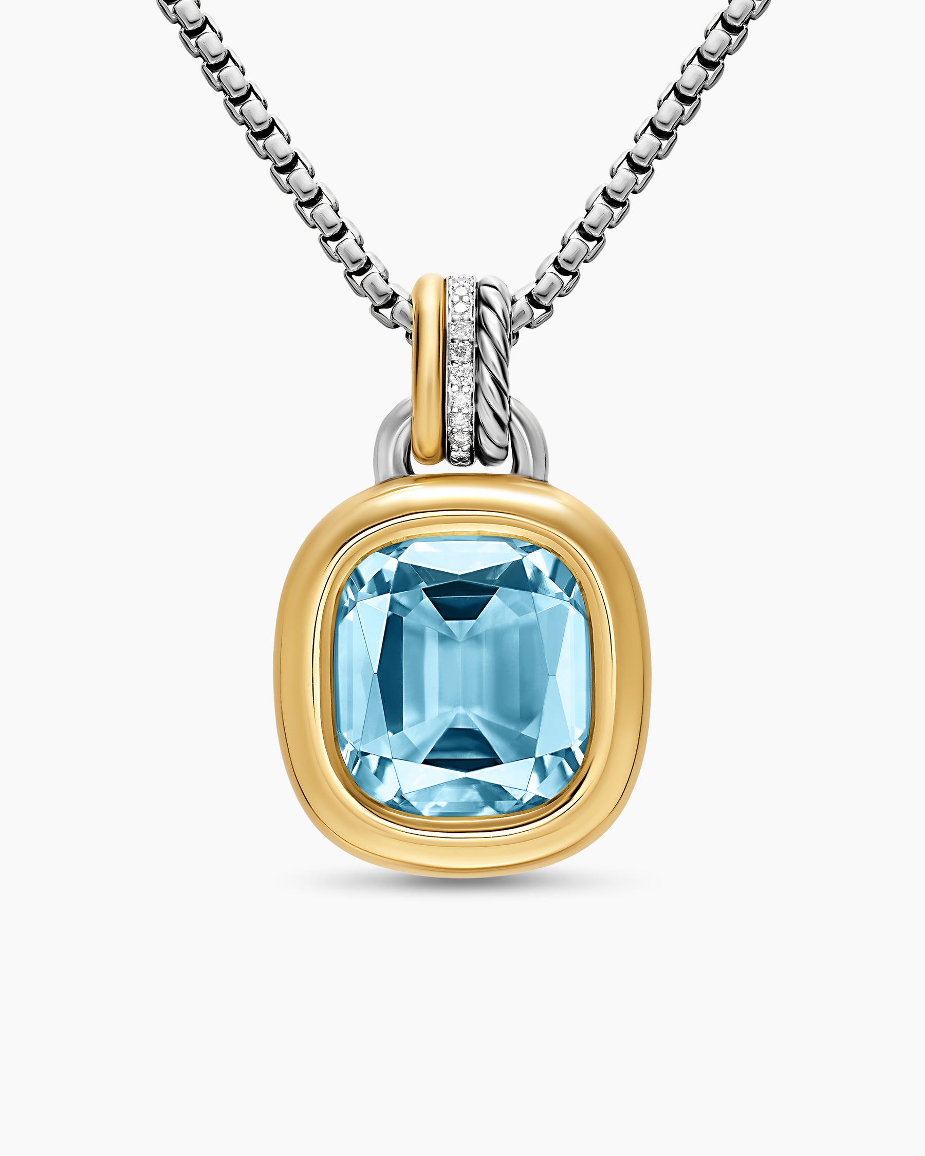 DY Mercer Color Amulet in Sterling Silver with 18K Yellow Gold, Sky Blue Topaz and Diamonds, 13mm