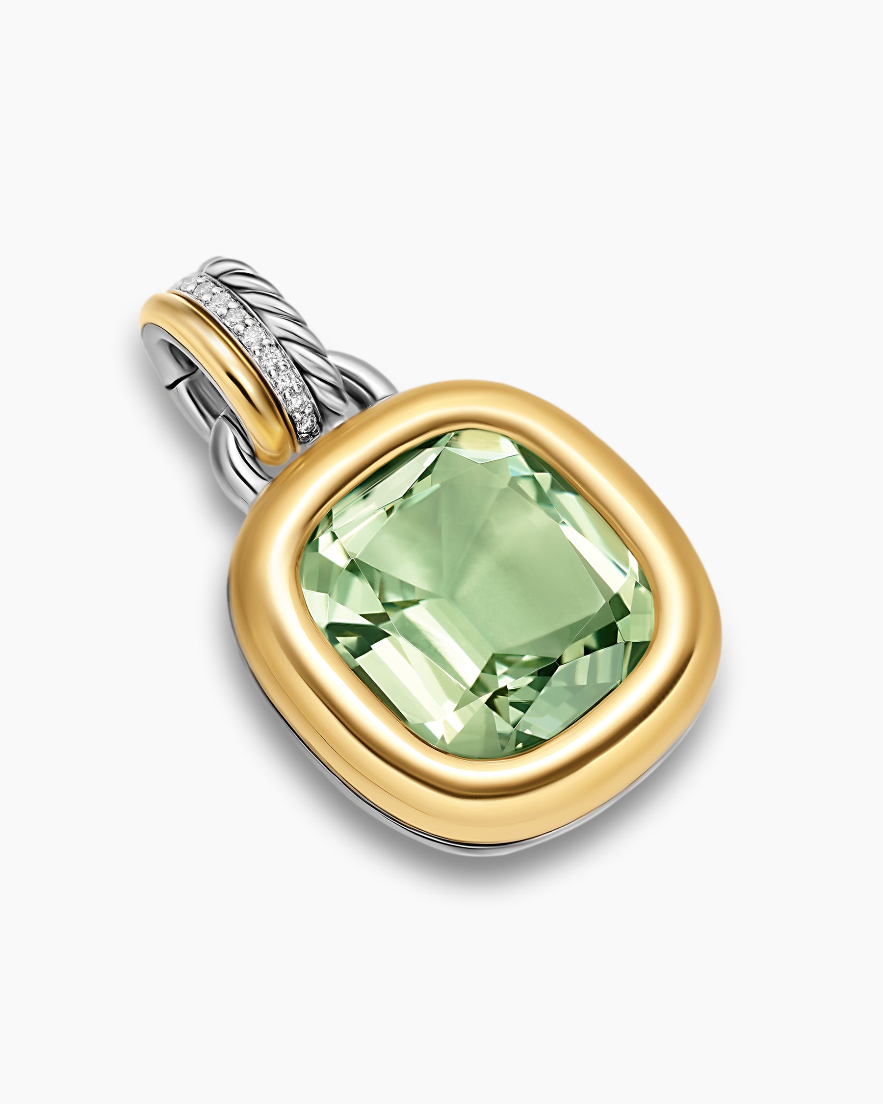 Alternative view of DY Mercer Color Amulet in Sterling Silver with 18K Yellow Gold, Prasiolite and Diamonds, 13mm