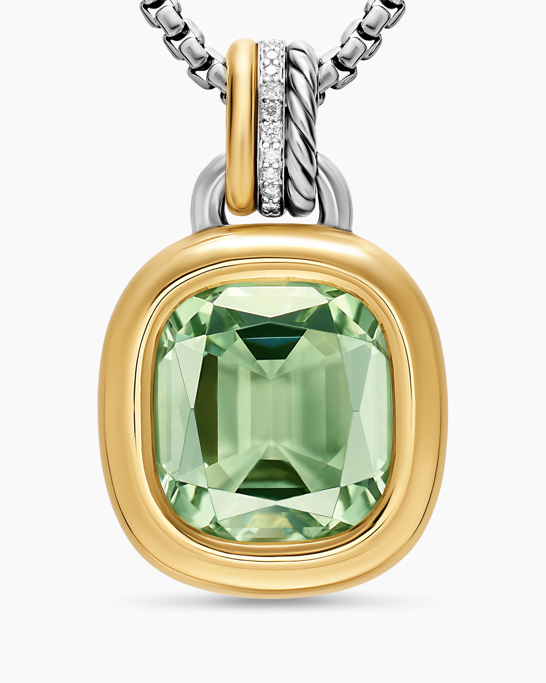 DY Mercer Color Amulet in Sterling Silver with 18K Yellow Gold, Prasiolite and Diamonds, 13mm - Image 4