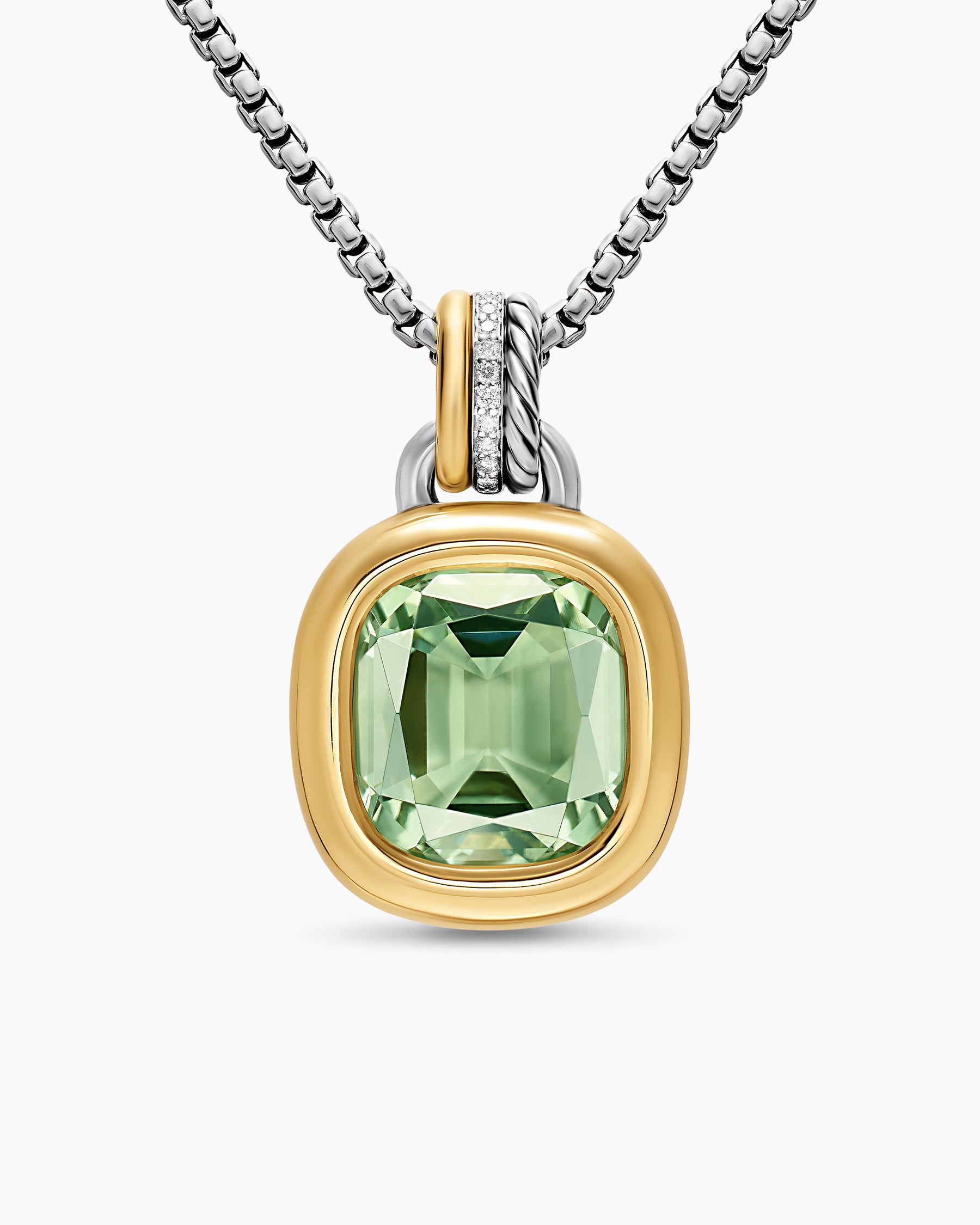 DY Mercer Color Amulet in Sterling Silver with 18K Yellow Gold, Prasiolite and Diamonds, 13mm