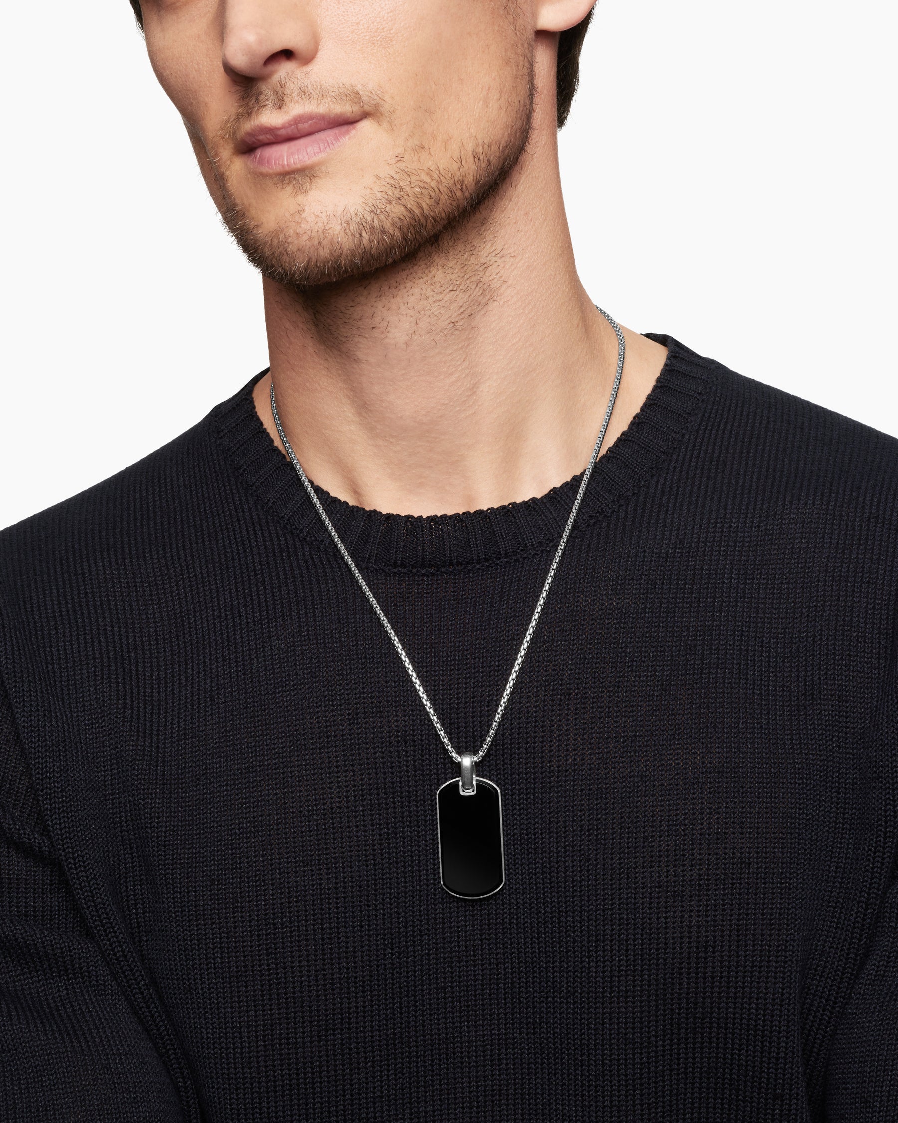 Chevron Tag in Sterling Silver with Black Onyx, 42mm - Image 7