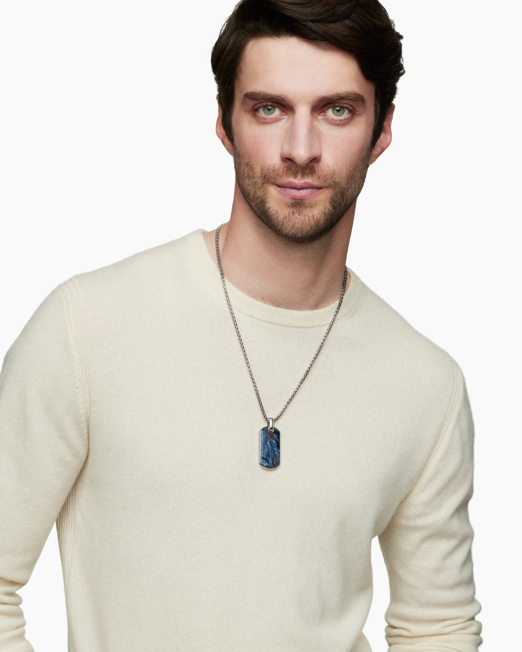 Alternative view of Chevron Tag in Sterling Silver with Pietersite, 42mm