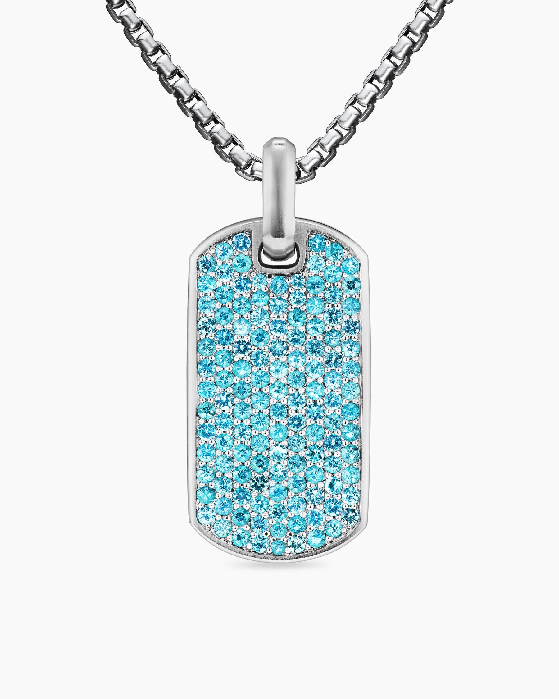 Chevron Tag in 18K White Gold with Paraiba Tourmalines, 35mm