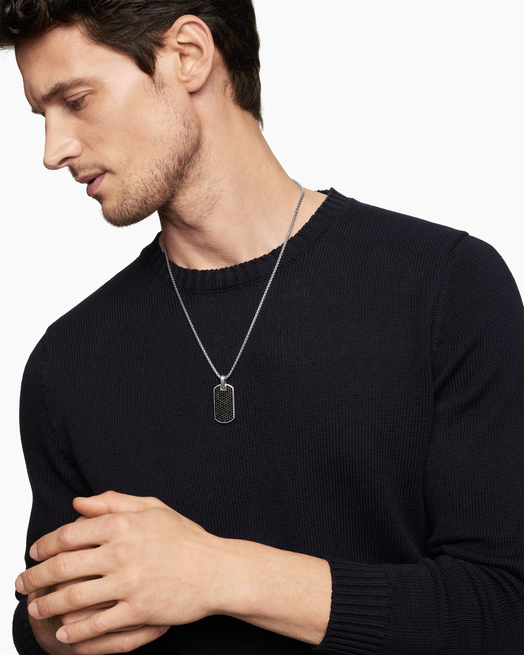 Alternative view of Chevron Tag in Sterling Silver with Black Diamonds, 35mm