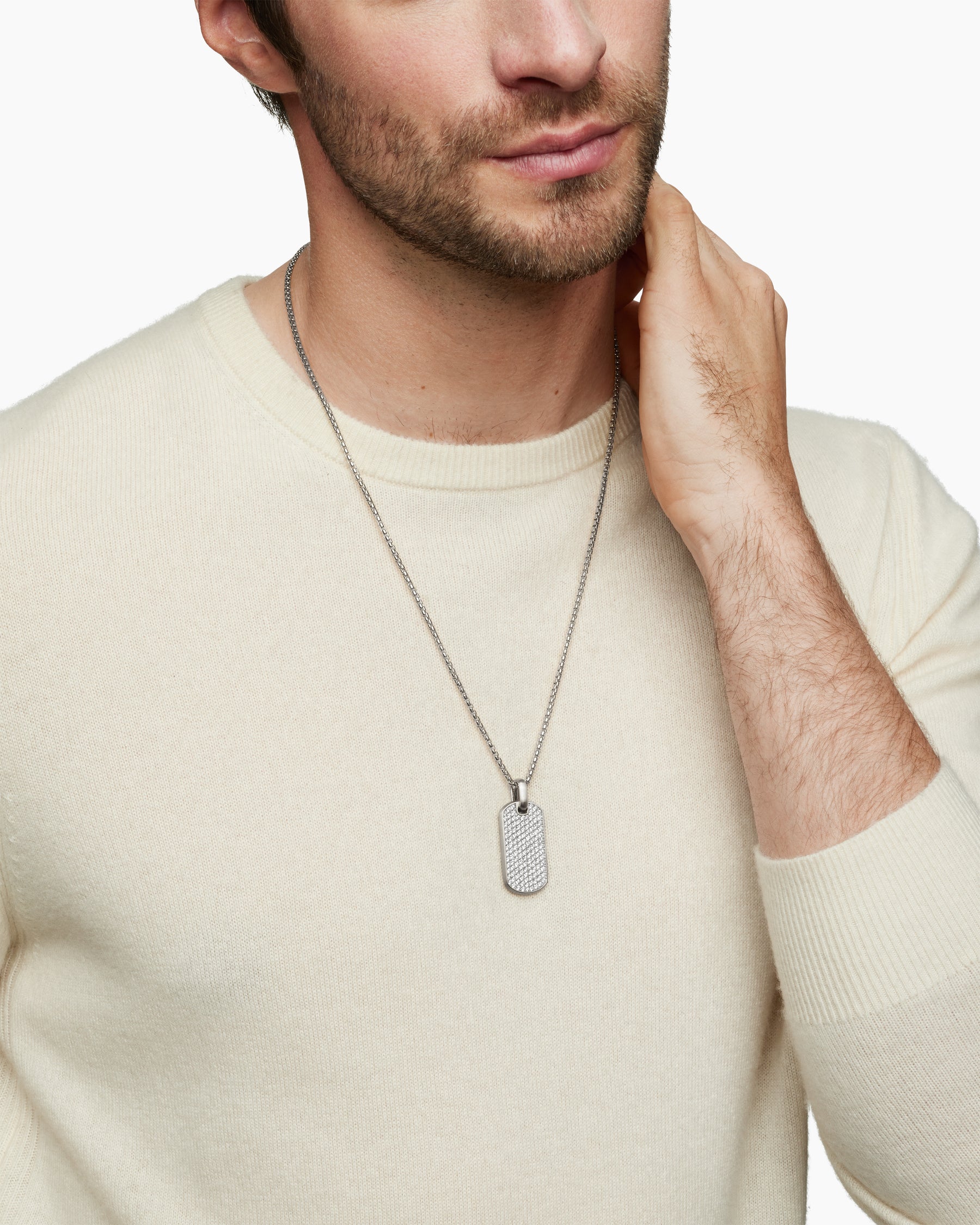 Chevron Tag in Sterling Silver with Diamonds, 35mm - Image 7