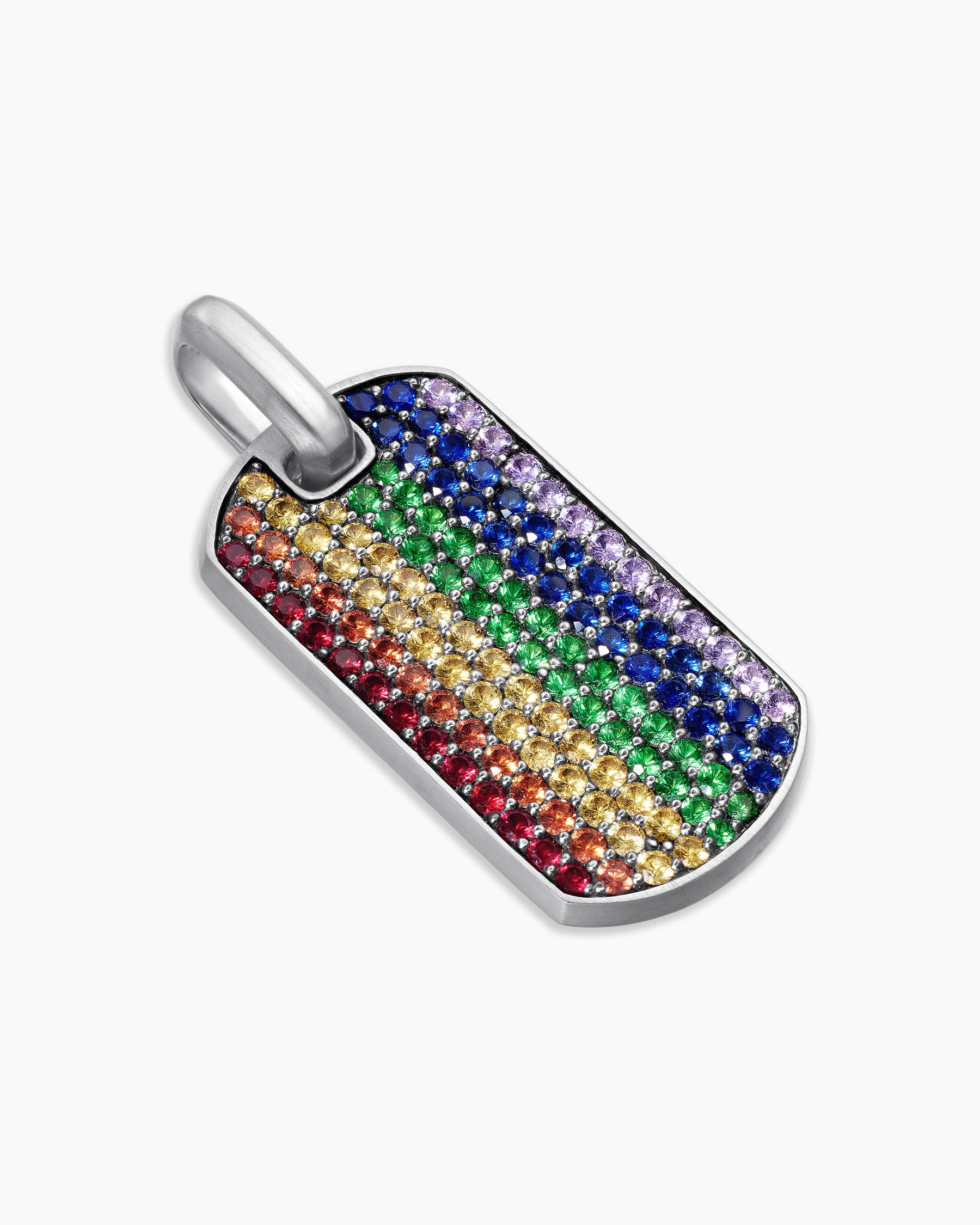 Chevron Tag in Sterling Silver with Rainbow Pavé, 35mm - Image 3