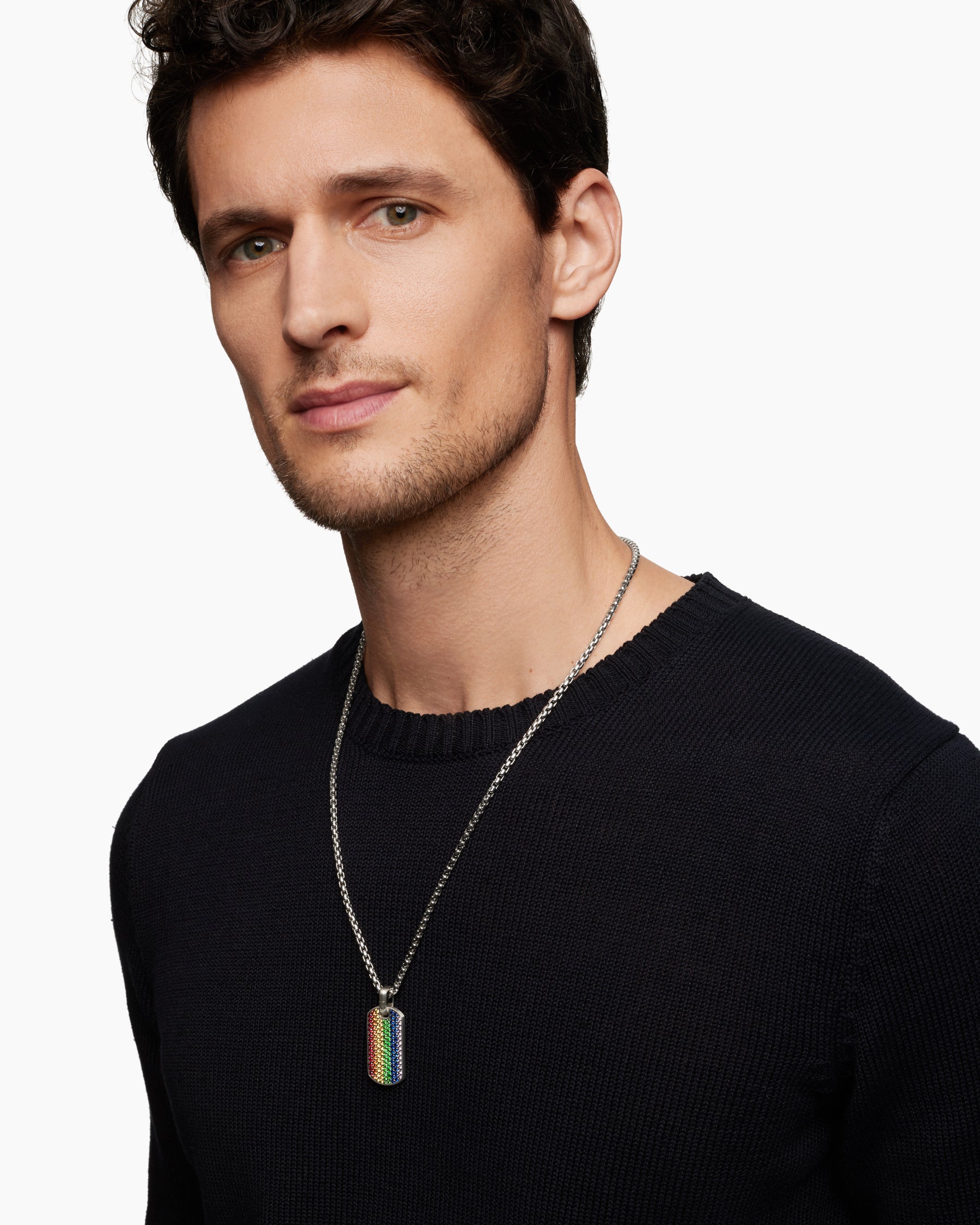 Alternative view of Chevron Tag in Sterling Silver with Rainbow Pavé, 35mm