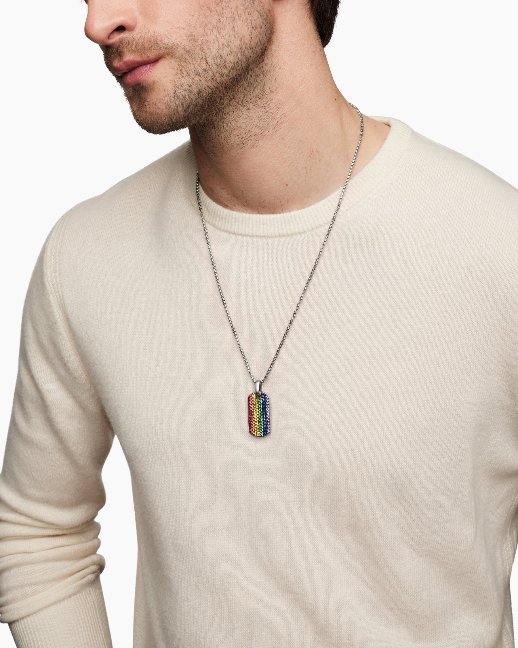 Chevron Tag in Sterling Silver with Rainbow Pavé, 35mm - Image 7