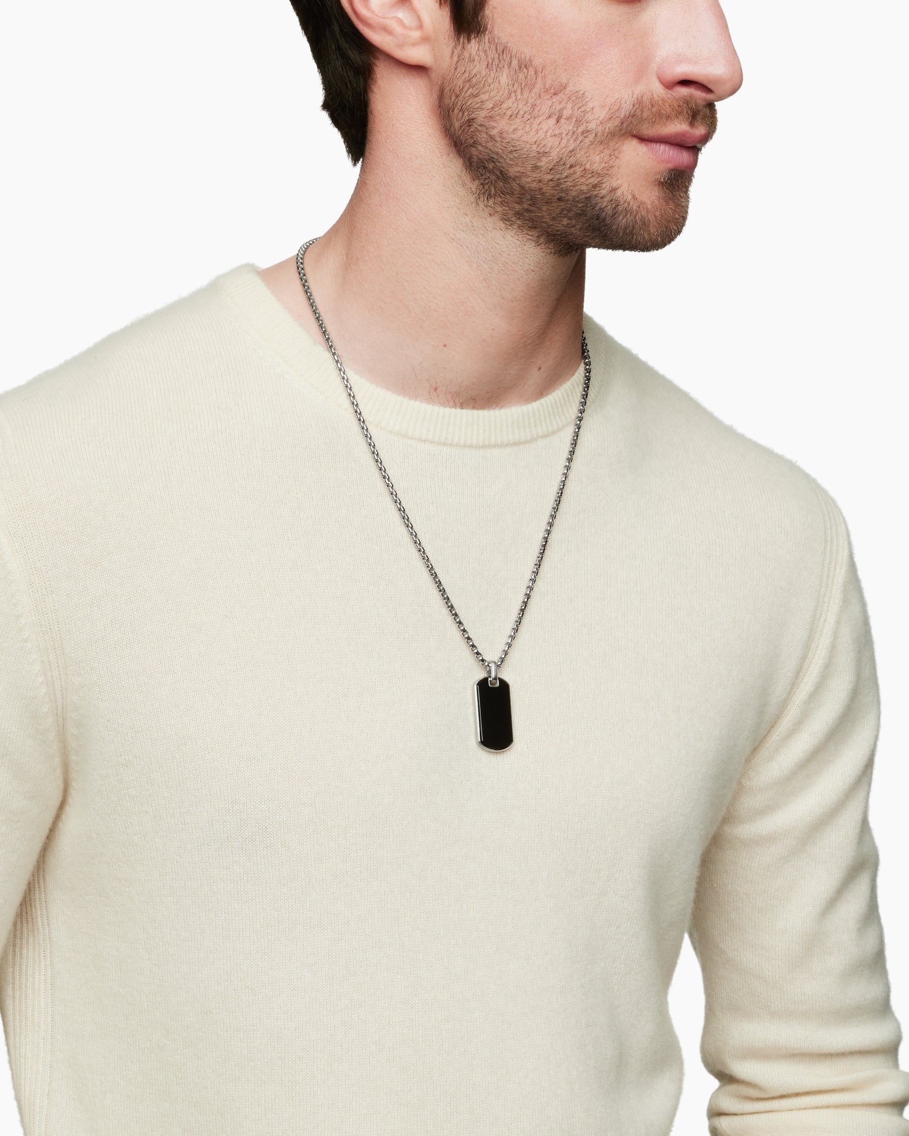 Alternative view of Chevron Tag in Sterling Silver with Black Onyx, 35mm