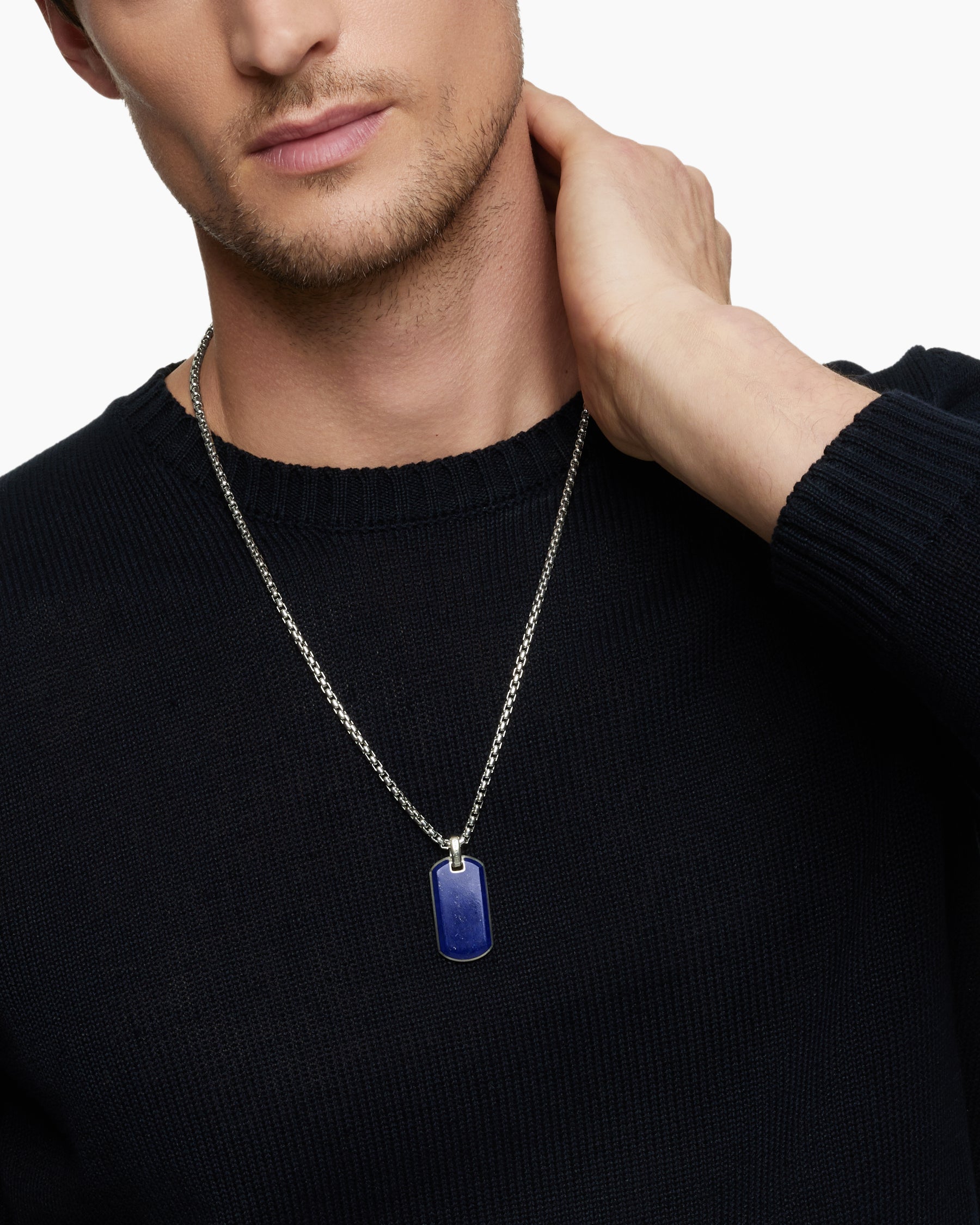 Alternative view of Chevron Tag in Sterling Silver with Lapis, 35mm