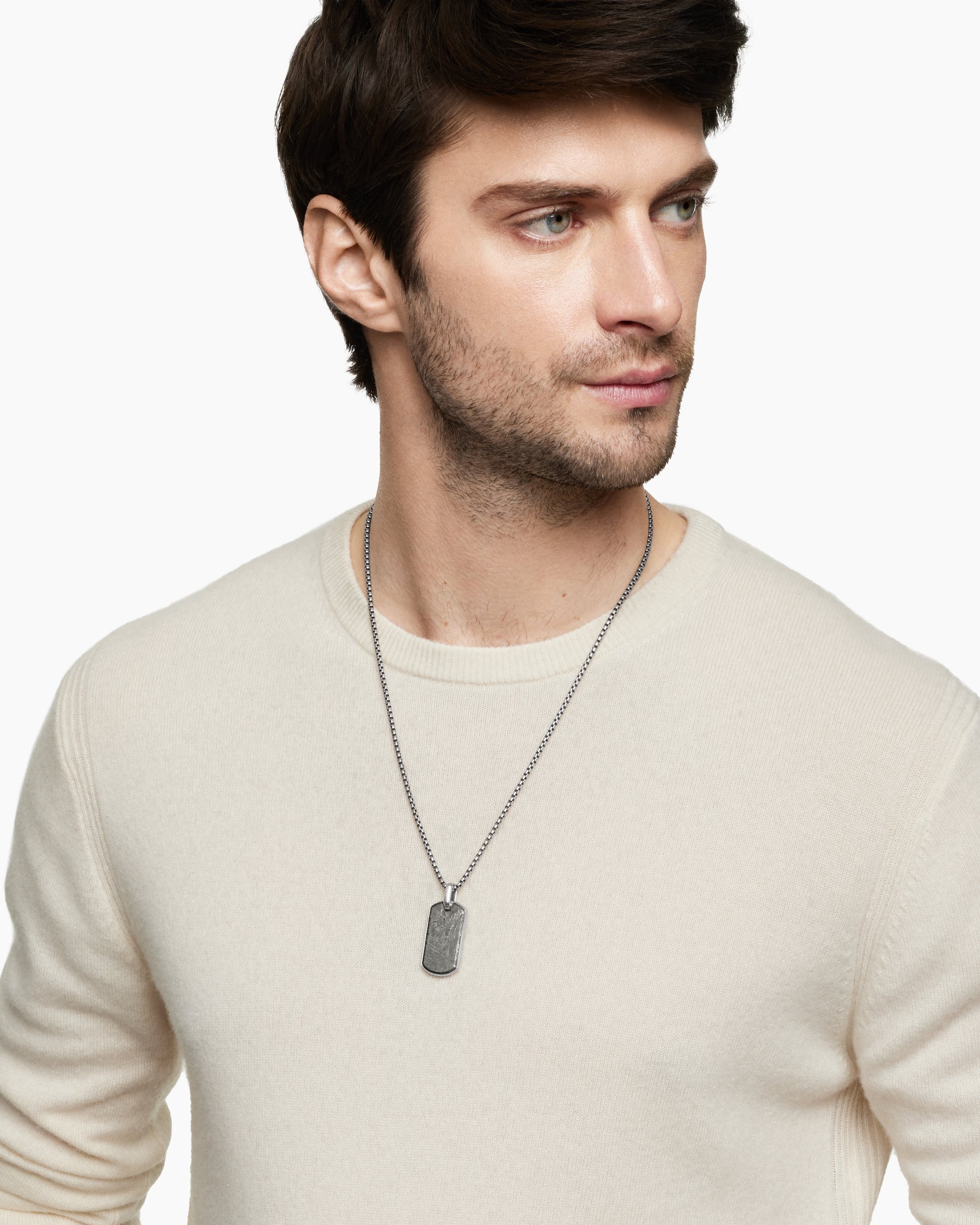 Alternative view of Chevron Tag in Sterling Silver with Meteorite, 35mm