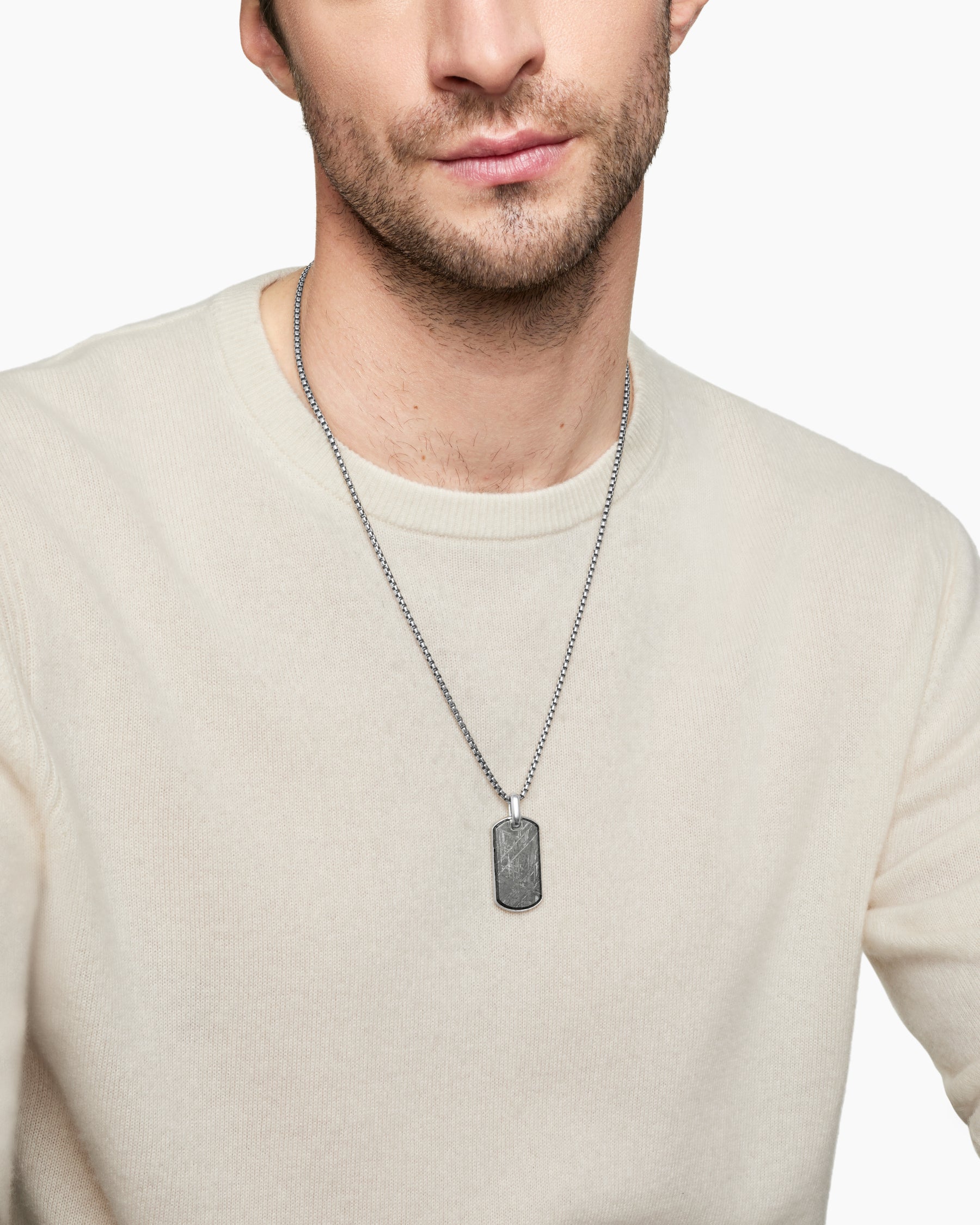 Chevron Tag in Sterling Silver with Meteorite, 35mm - Image 7