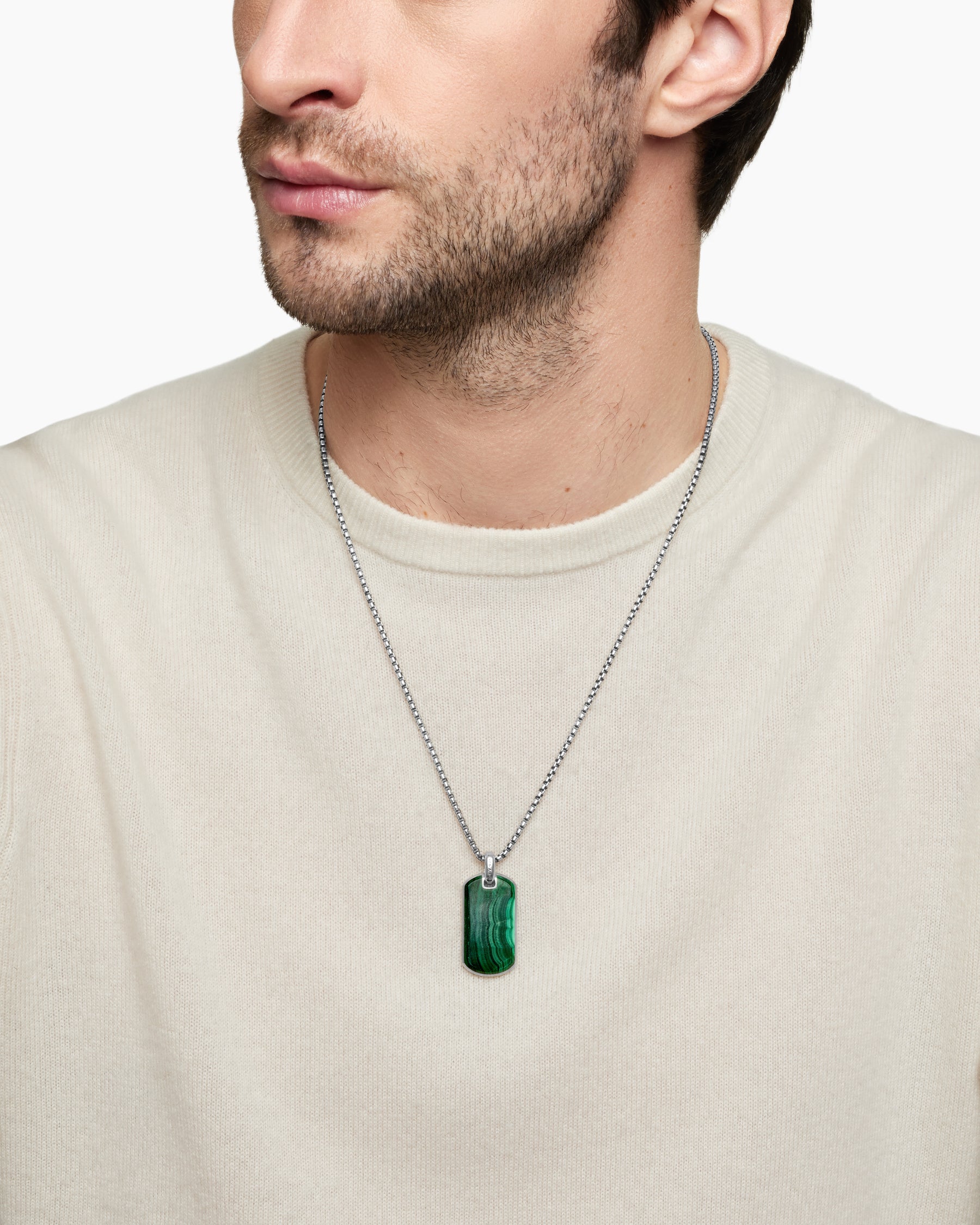 Alternative view of Chevron Tag in Sterling Silver with Malachite, 35mm